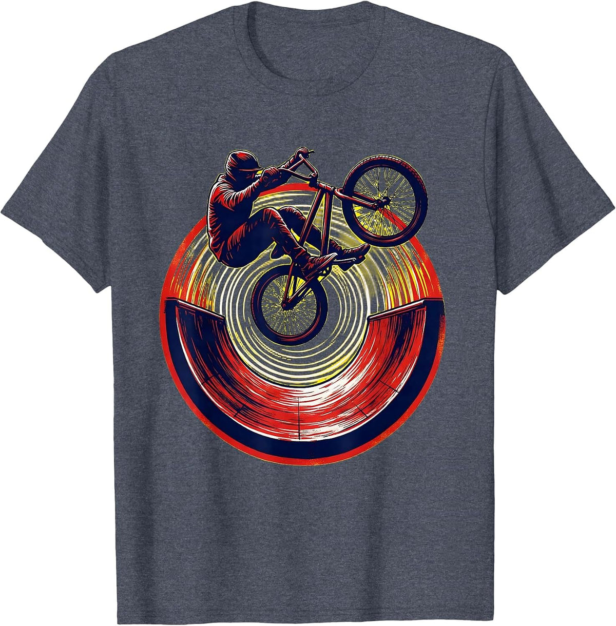 BMX 360 Half-Pipe Trick Rider Graphic T-Shirt - Heather Blue