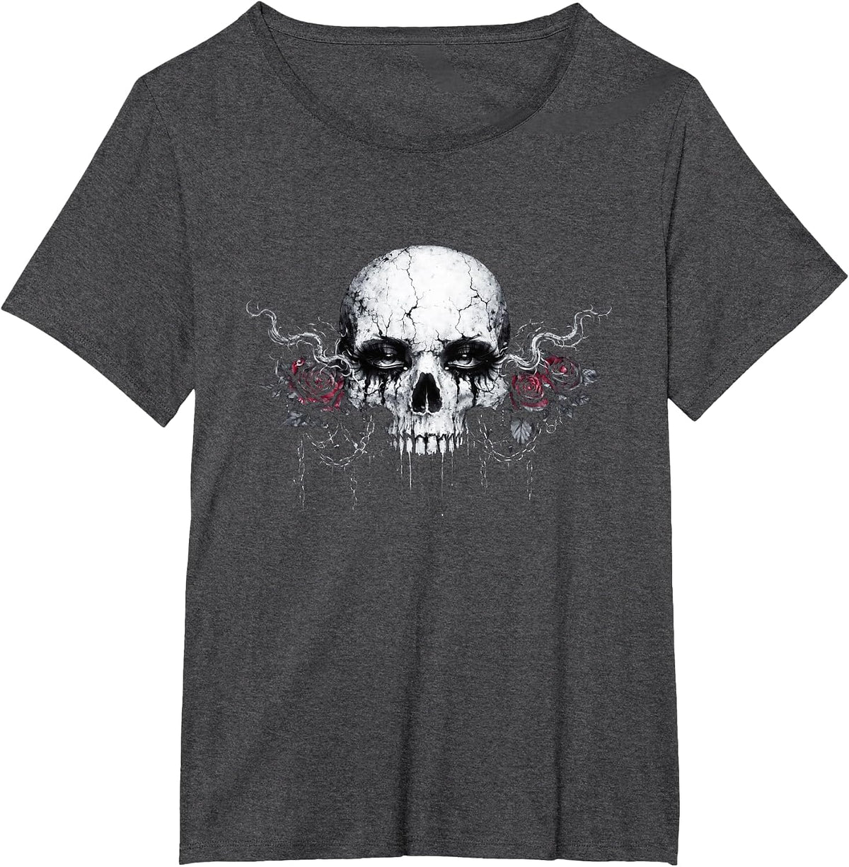 Gothic Skull Dark Romance Horror Aesthetic Emo Skull T-Shirt - Dark Heather Grey