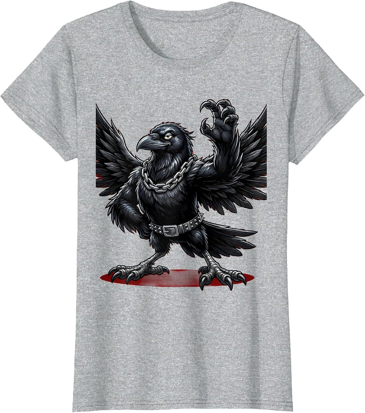 Women's Rebellious Crow Chains and Studded Belt Graphic T-Shirt - Heather Grey