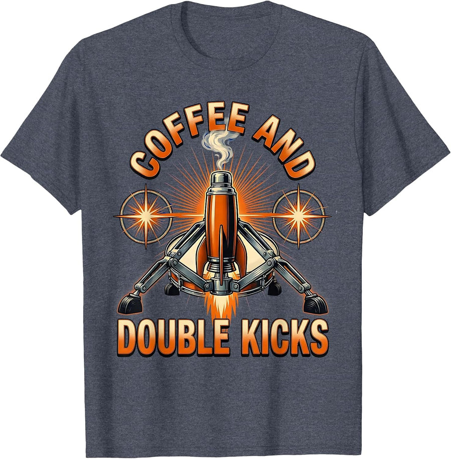 Coffee and Double Kicks Heavy Metal Design T-Shirt - Heather Blue