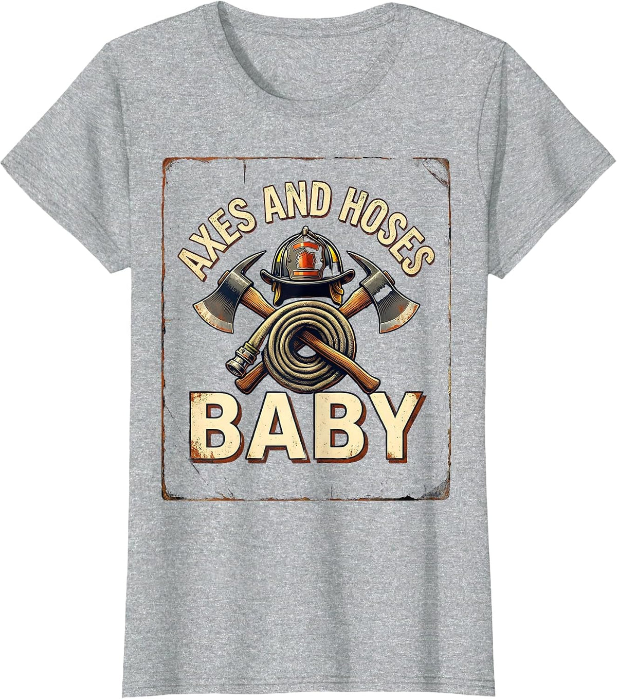 Axes and Hoses Baby Firefighter Design T-Shirt - Heather Grey