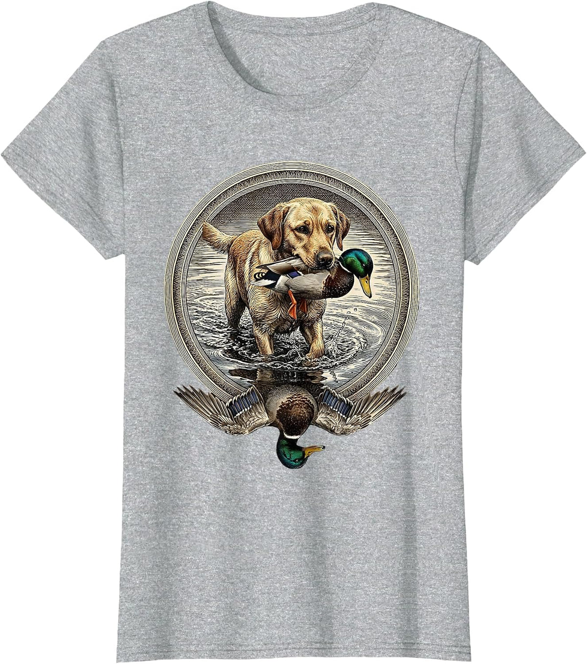 Hunting Dog Duck Retrieve Waterfowl Illustration T-Shirt - Heather Grey