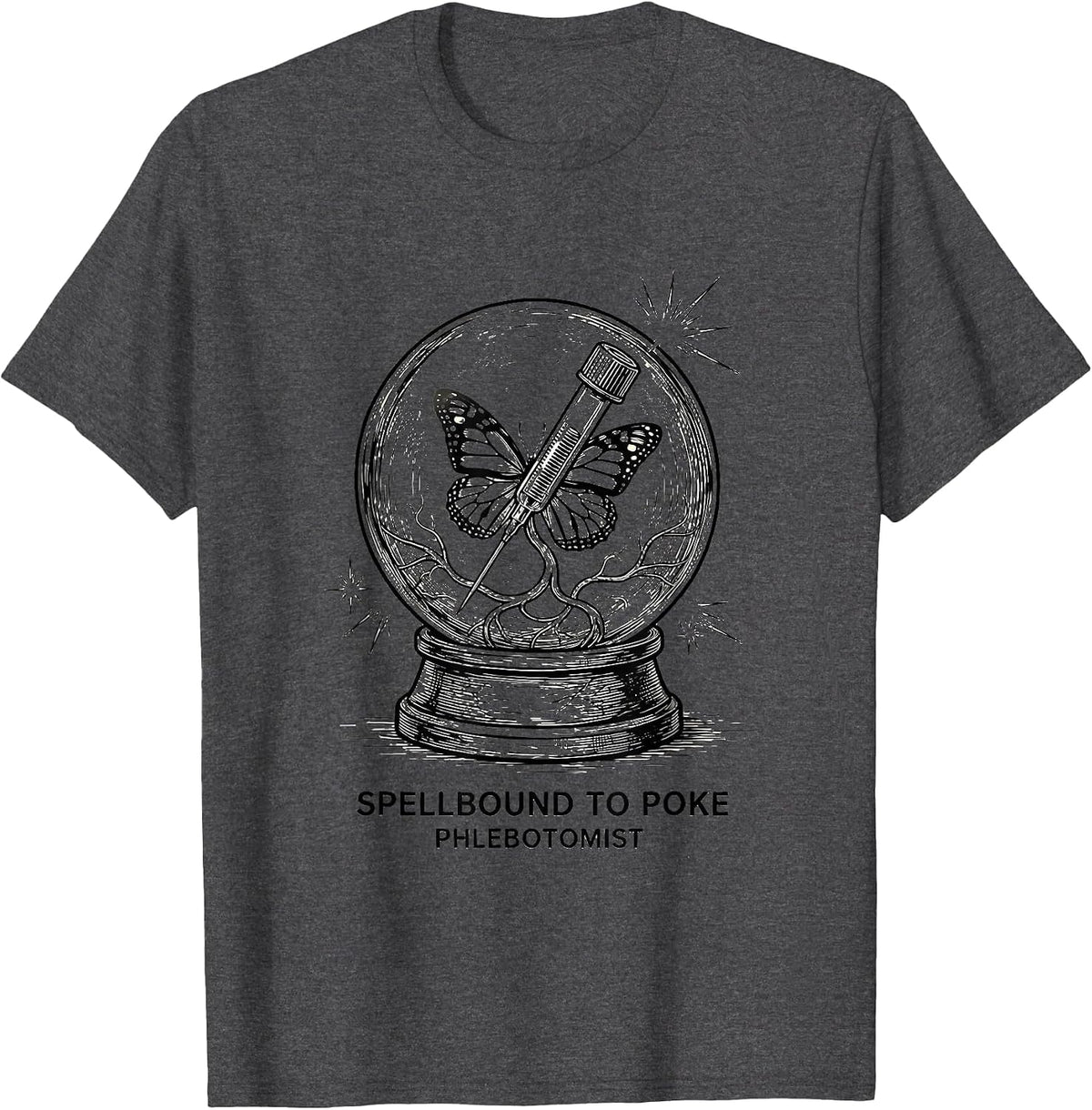 Spellbound to Poke Phlebotomist Funny Halloween Nurse T-Shirt - Dark Heather Grey