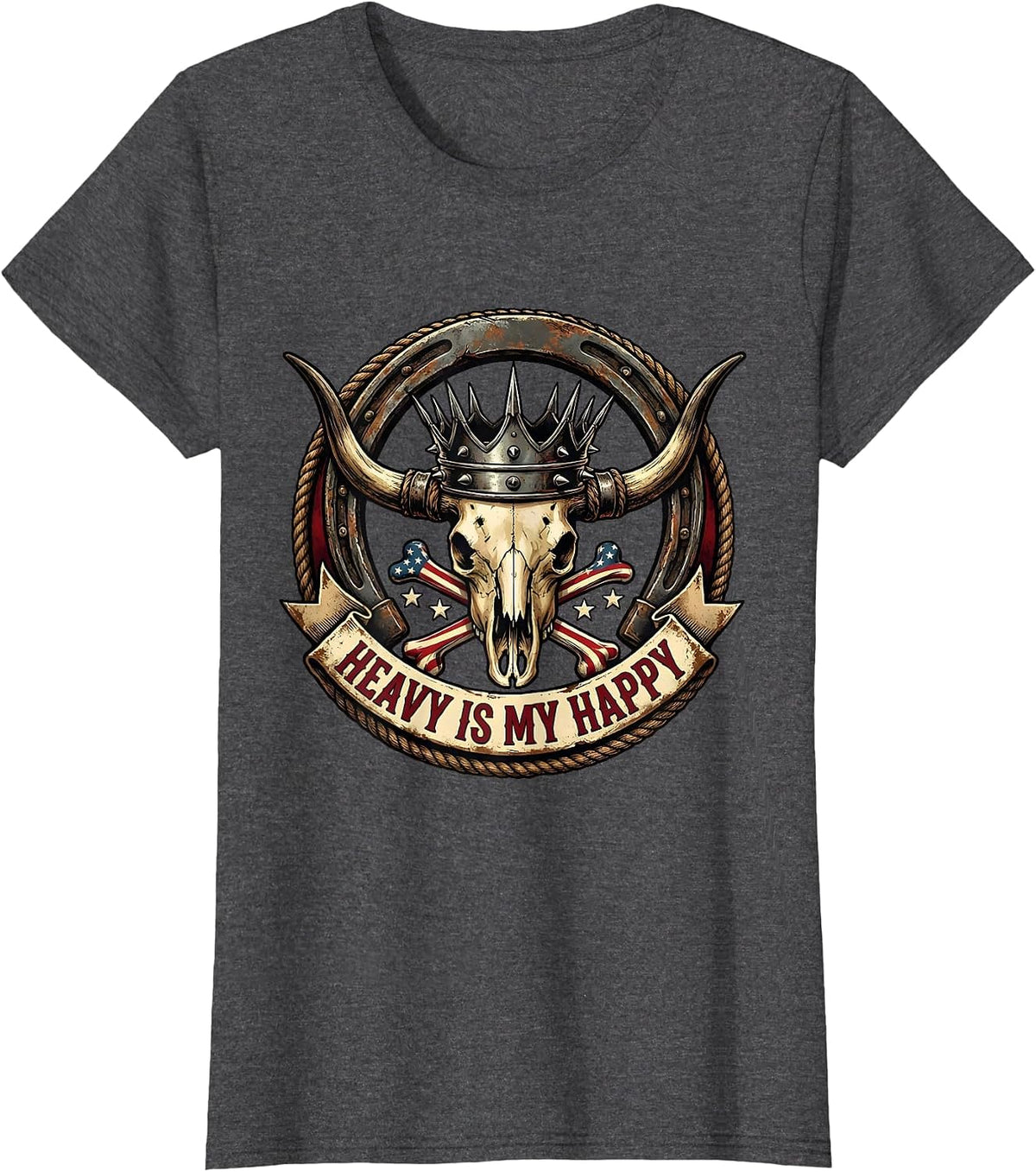 Women's Heavy Is My Happy Heavy Metal Music Design T-Shirt - Dark Heather Grey