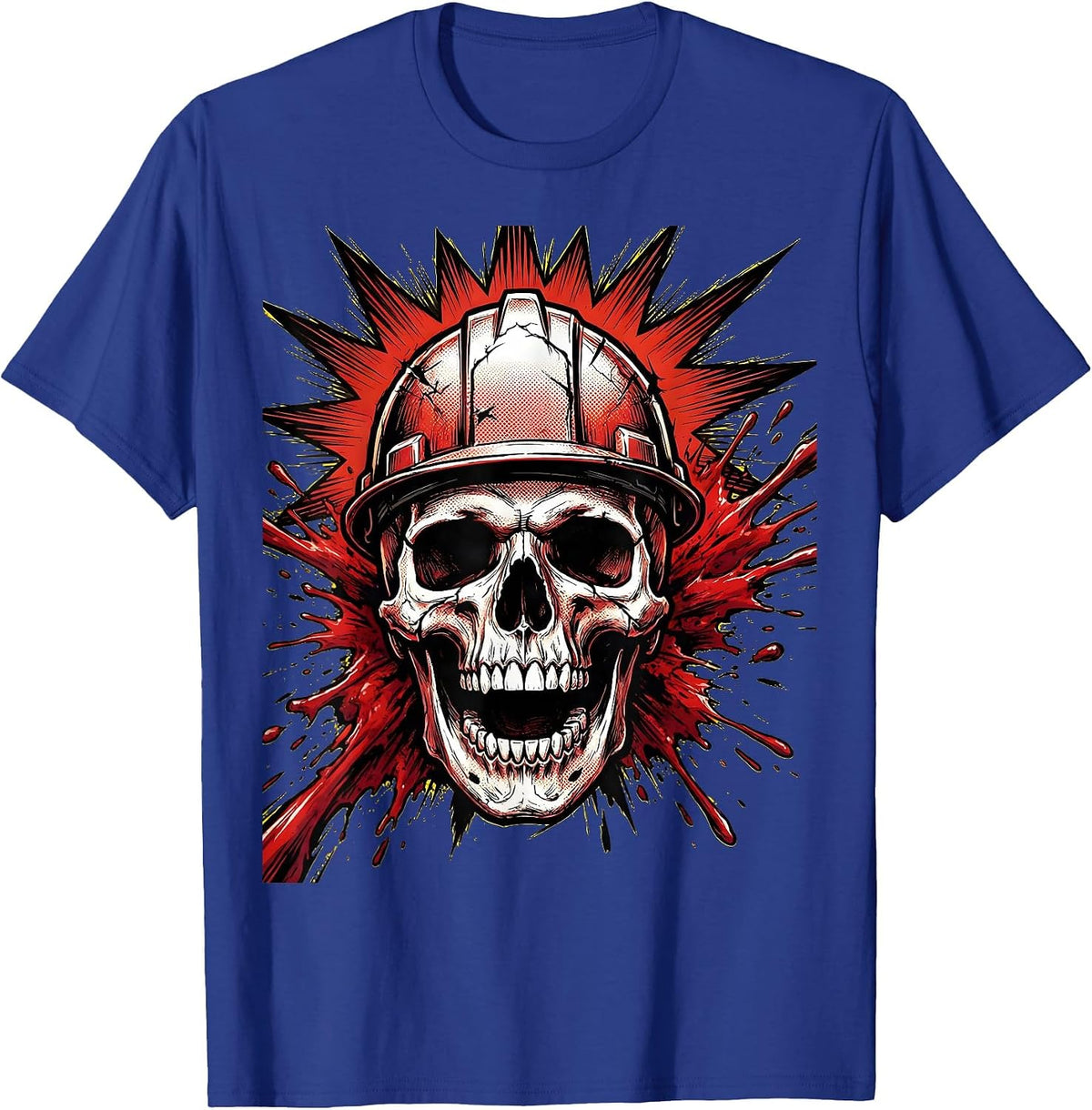 Men's Bloody Skull Hard Hat Splatter Graphic T-Shirt - Royal Blue