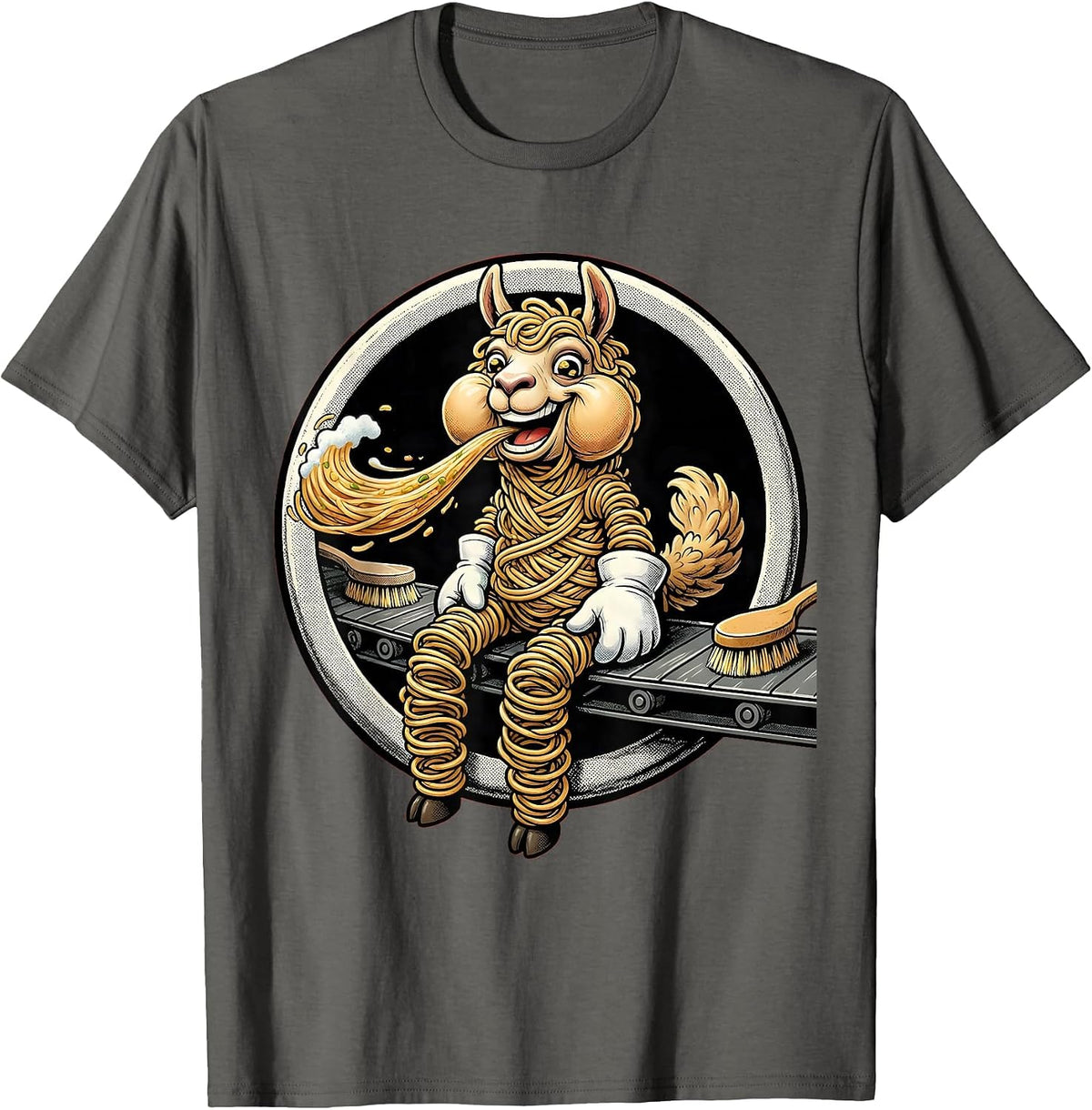 Funny Llama Spitting at Car Wash Conveyor T-Shirt - Asphalt Grey