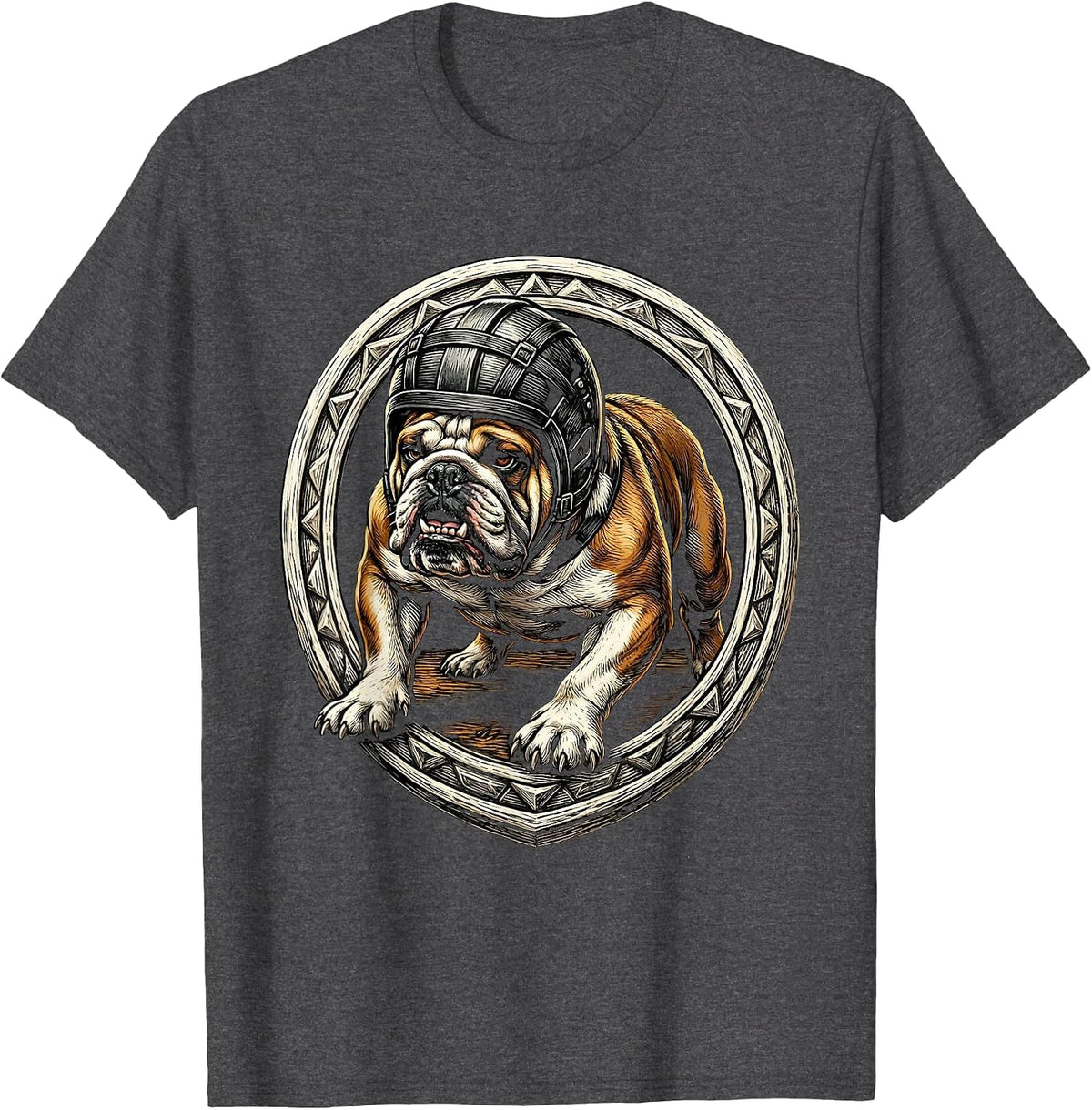 Men's Bulldog Rugby Player Headguard Tackle Illustration T-Shirt - Dark Heather Grey