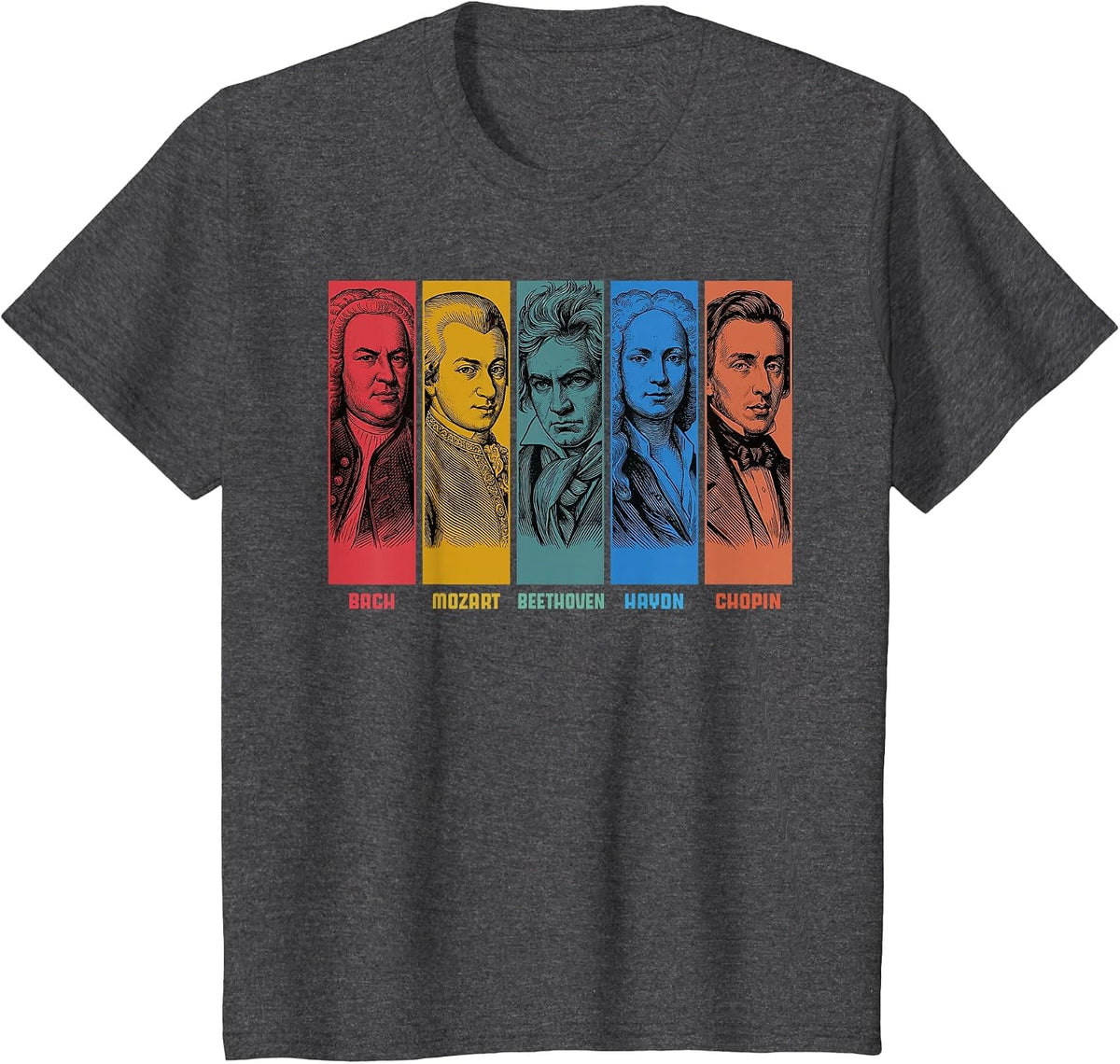 Classical Music Composers Bach Mozart Beethoven Haydn Chopin T-Shirt - Dark Heather Grey