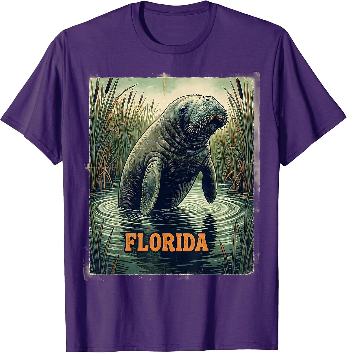 FLORIDA Vintage Manatee Florida Miami State Pride Souvenir T-Shirt - Purple