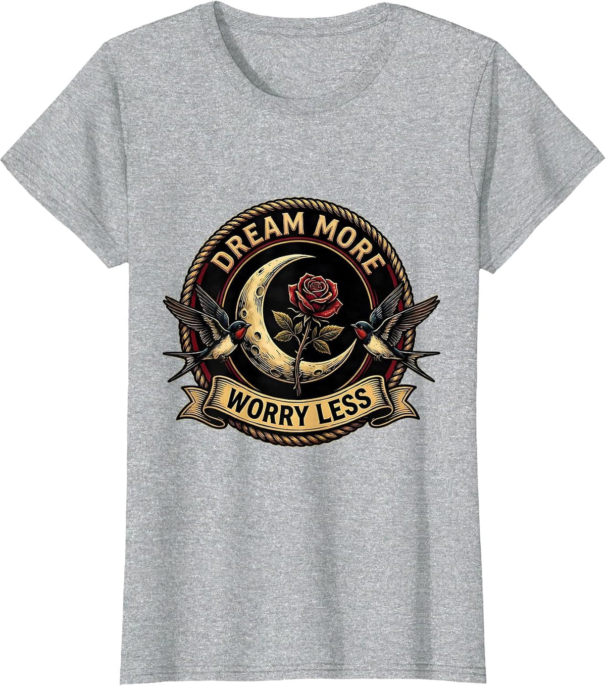 Women's Reveur House Dream More Worry Less Design T-Shirt - Heather Grey