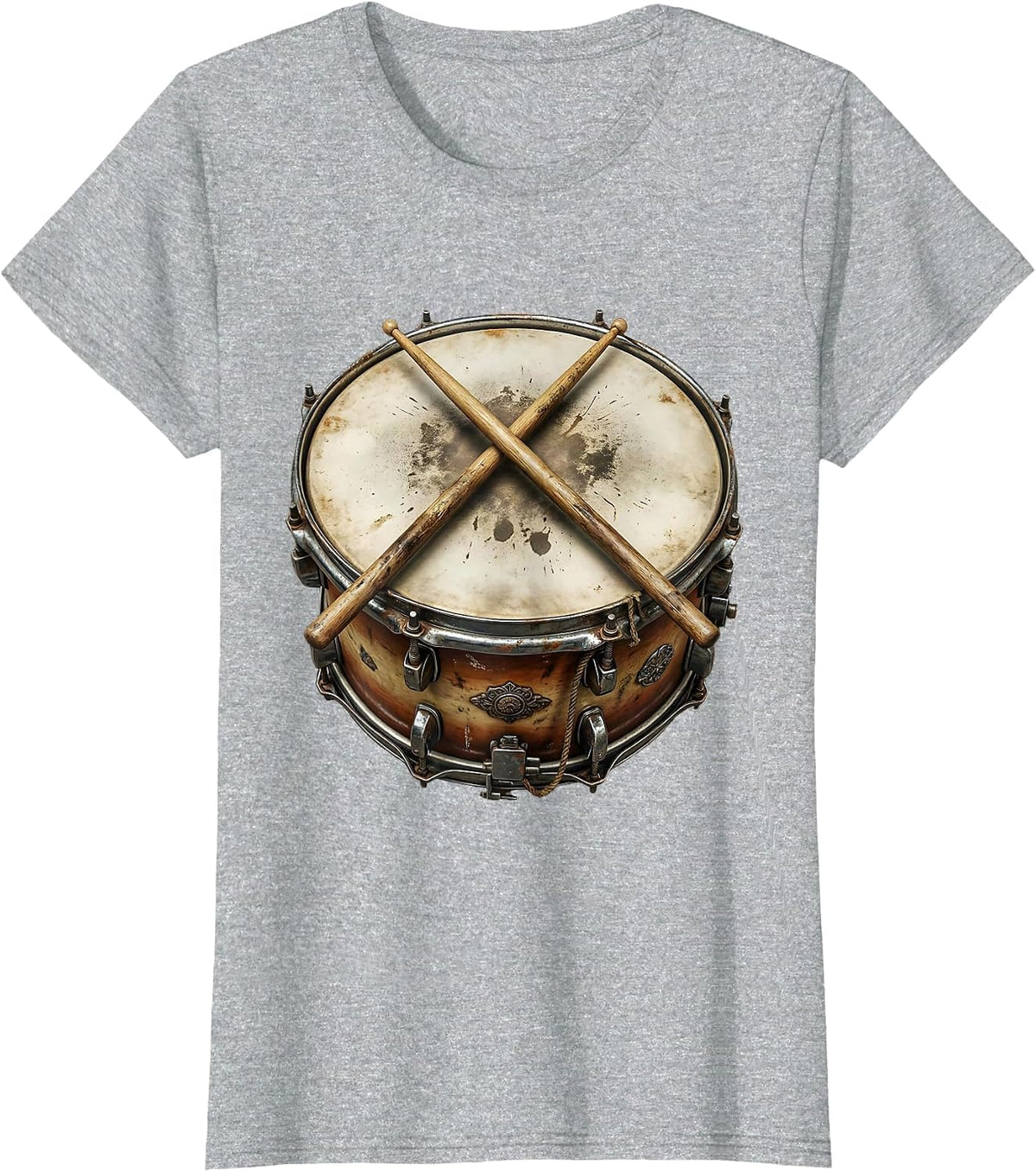 Women's Crossed Drumsticks Snare Drum Percussion Graphic T-Shirt - Heather Grey