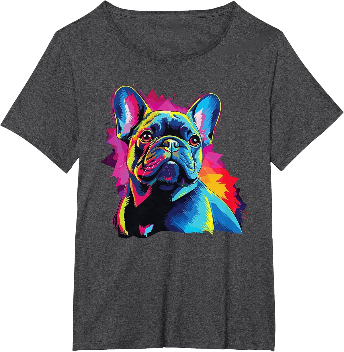 Watercolor Colorful French Bulldog Dogs T-Shirt - Dark Heather Grey
