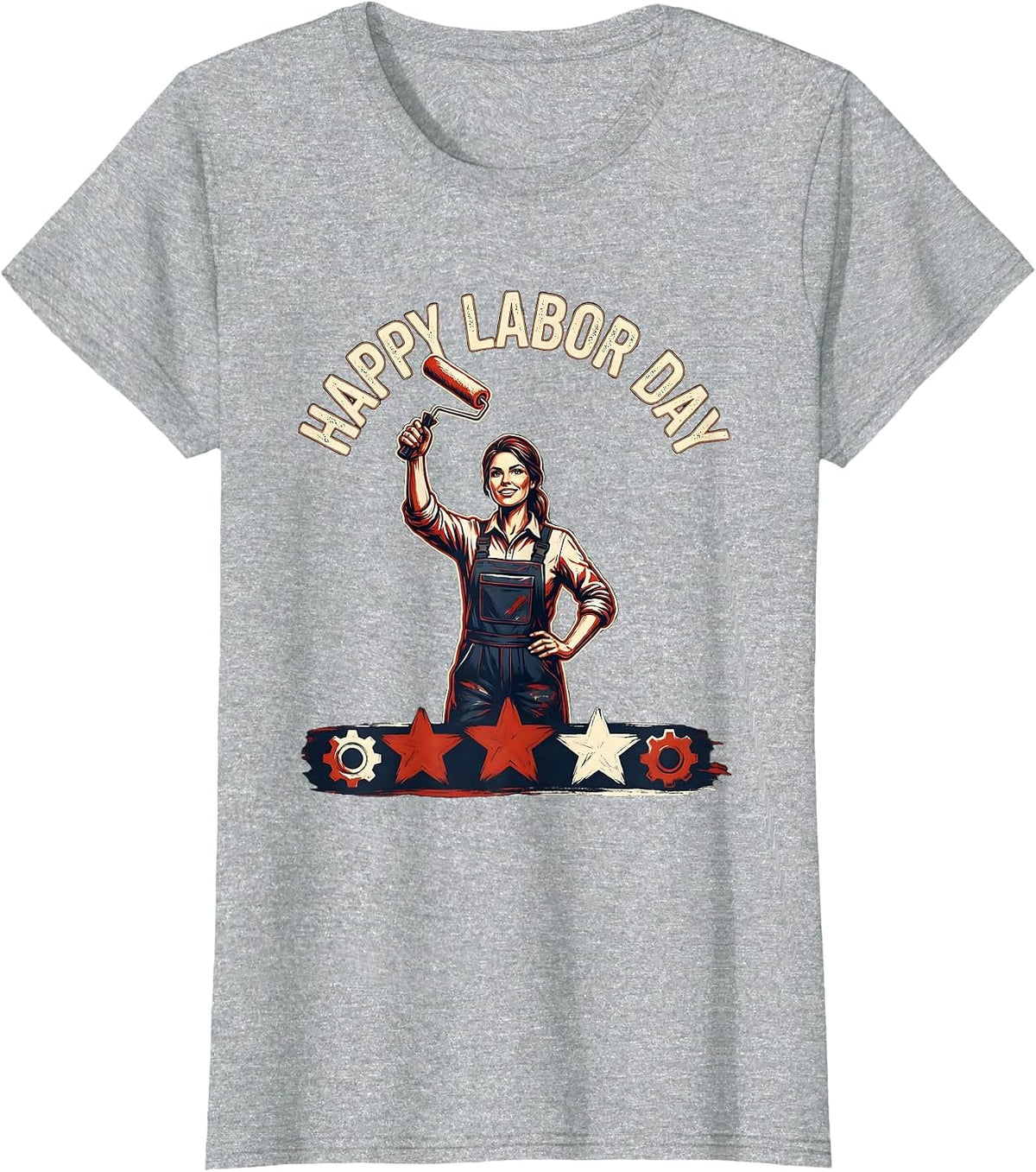 Women's Happy Labor Day Patriotic Woman Emblem Labor Day Weekend T-Shirt - Heather Grey