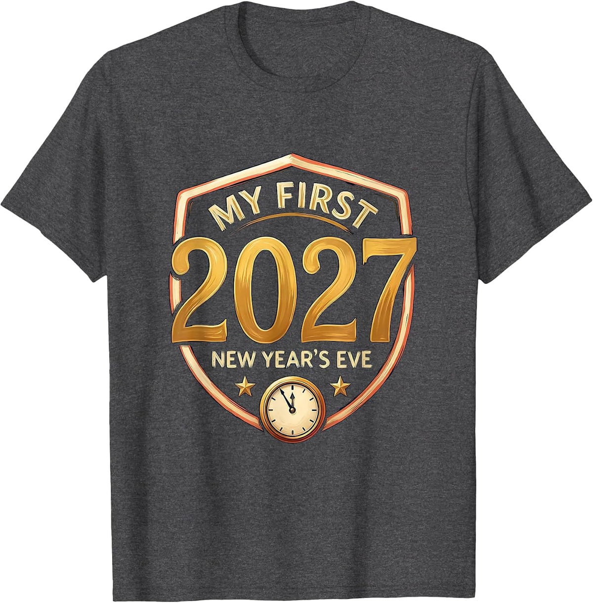 Men's My First New Year's Eve 2027 Festive Baby Milestone Keepsake T-Shirt - Dark Heather Grey