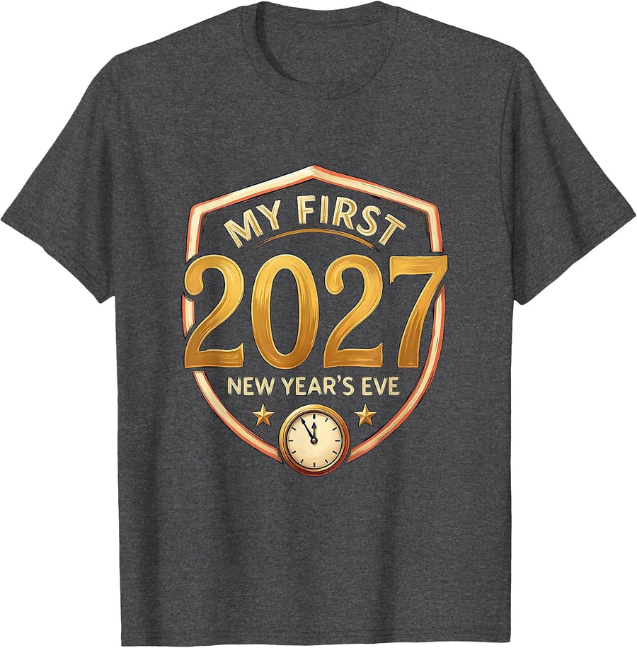 Men's My First New Year's Eve 2027 Festive Baby Milestone Keepsake T-Shirt - Dark Heather Grey