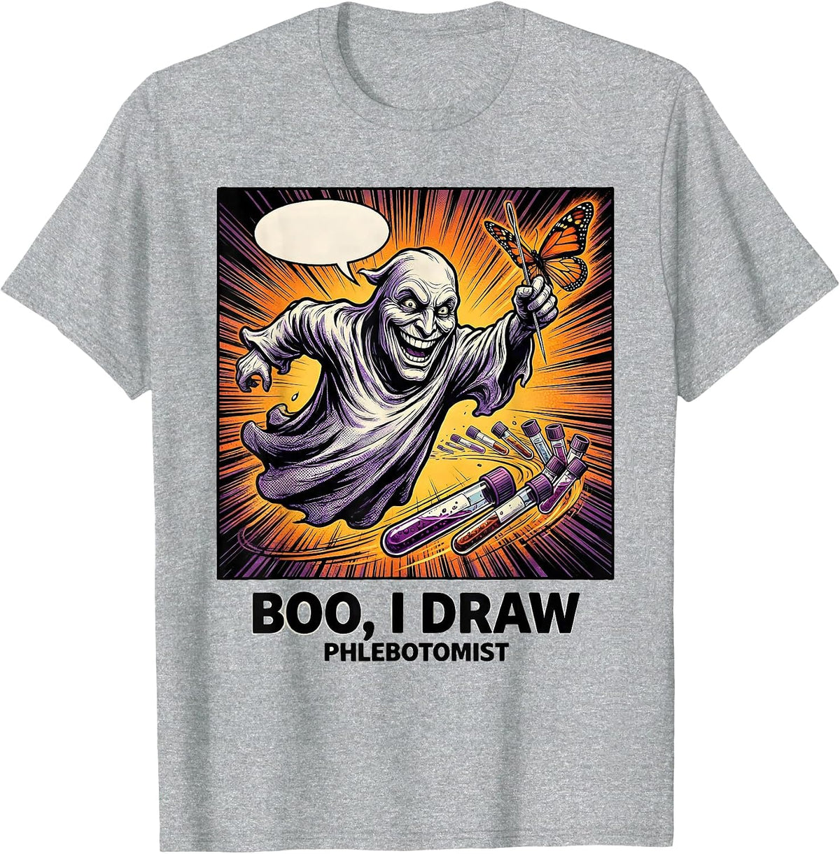 Men's Boo I Draw Phlebotomist Funny Ghost Nurse Halloween T-Shirt - Heather Grey