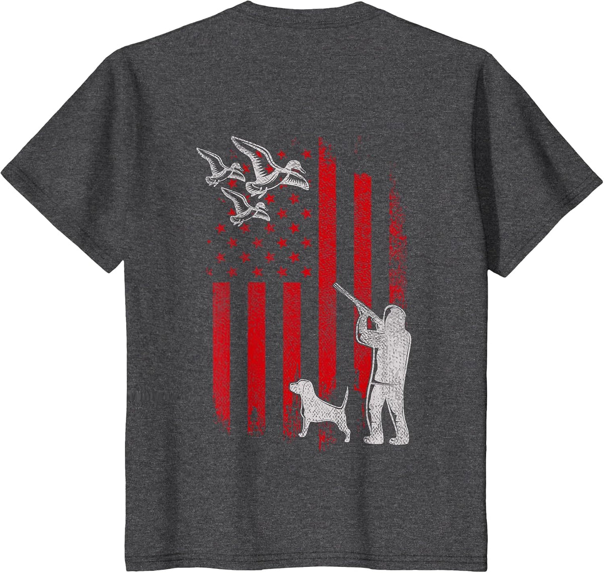 Duck Bird Hunter Distressed USA American Flag Hunting Squad T-Shirt - Dark Heather Grey