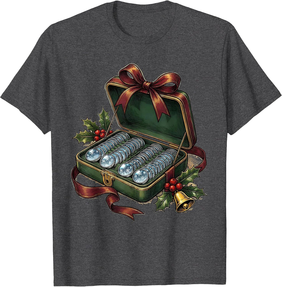 Trial-Lens Case Christmas Optometrist Eye Exam Humor T-Shirt - Dark Heather Grey