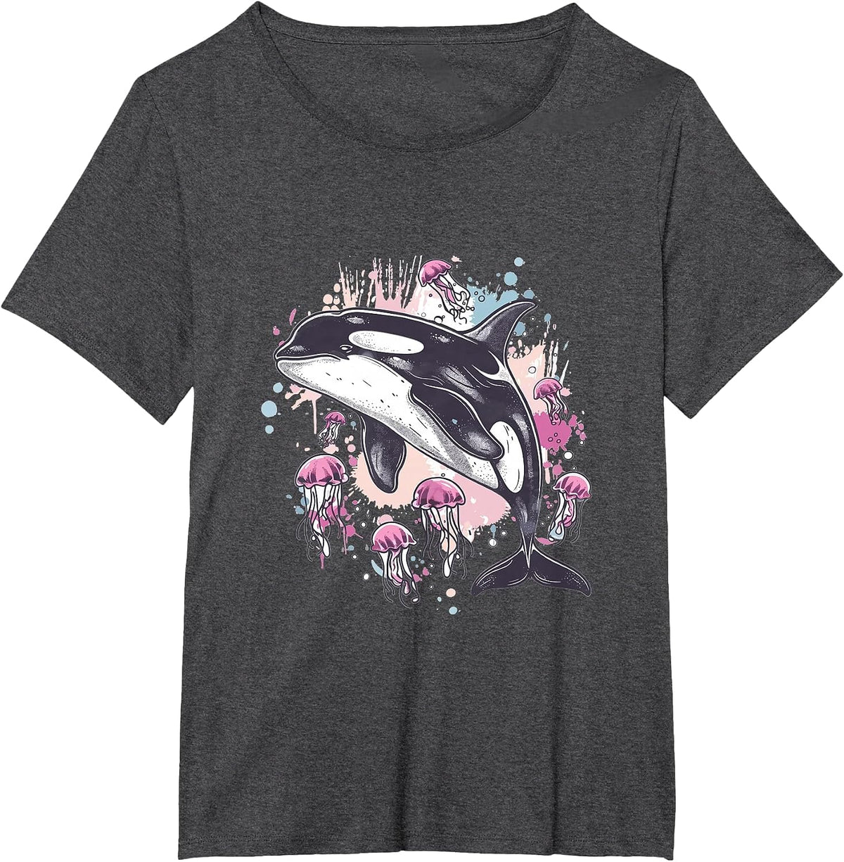 Orca Whale Jellyfish Graphic T-Shirt - Dark Heather Grey