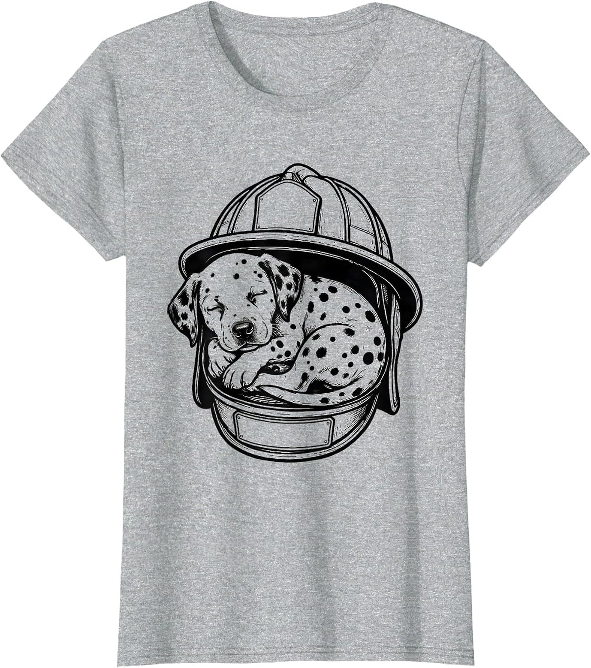 Sleeping Dalmatian Puppy in Firefighter Helmet T-Shirt - Heather Grey