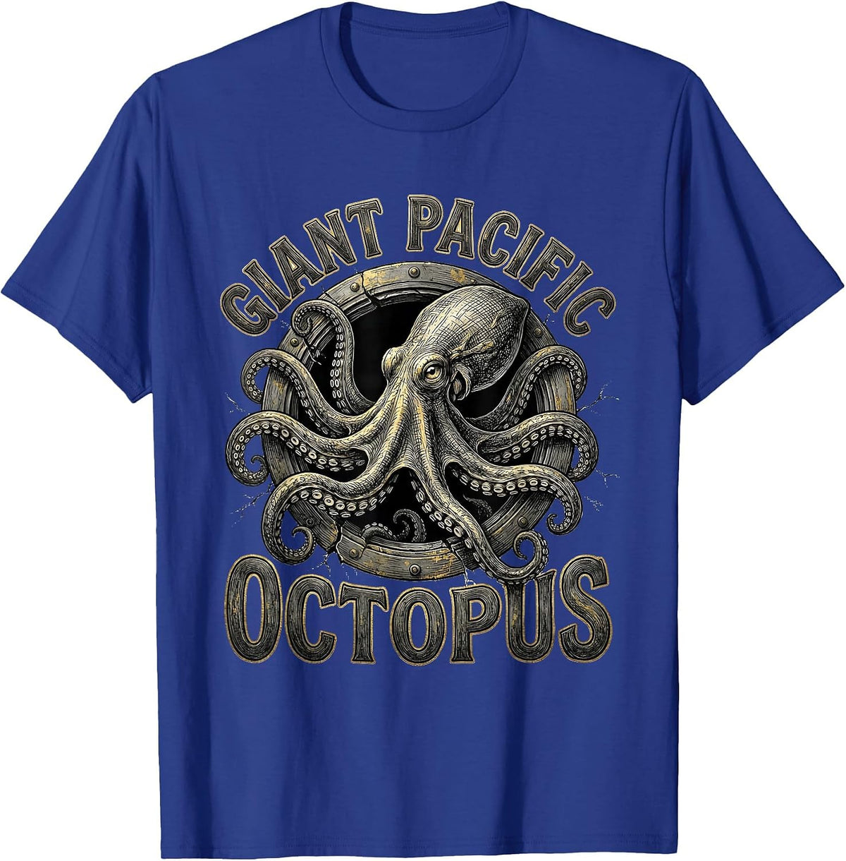Giant Pacific Octopus Monochrome Octopus Lover Nautical Art T-Shirt - Royal Blue