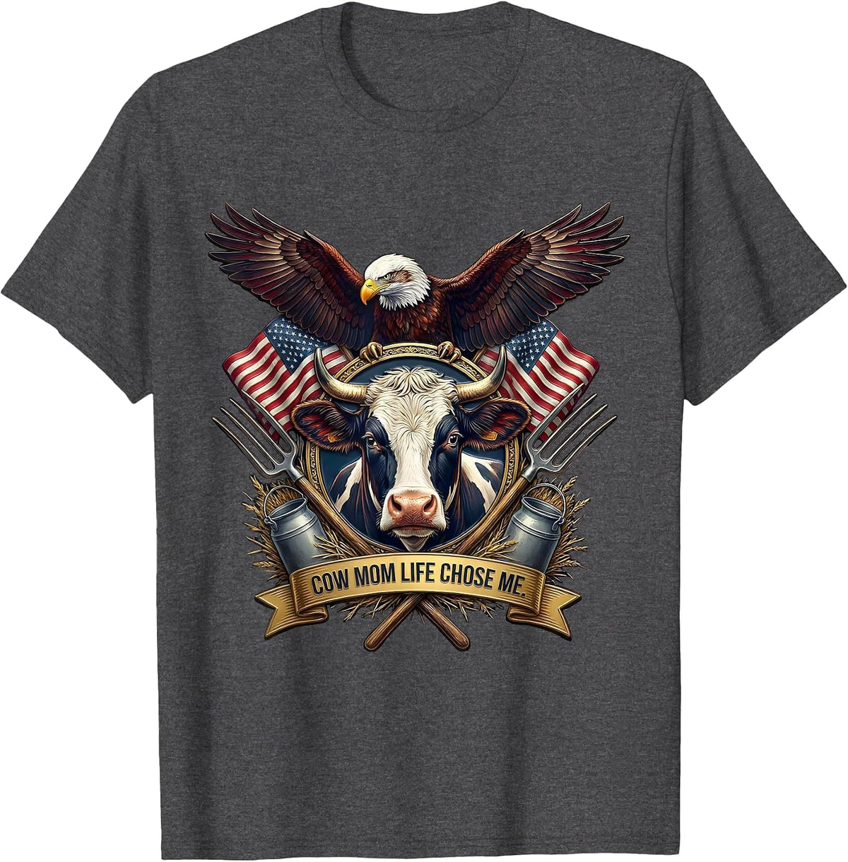 Men's Cow Mom Life Chose Me Funny Cattle Lover Design T-Shirt - Dark Heather Grey