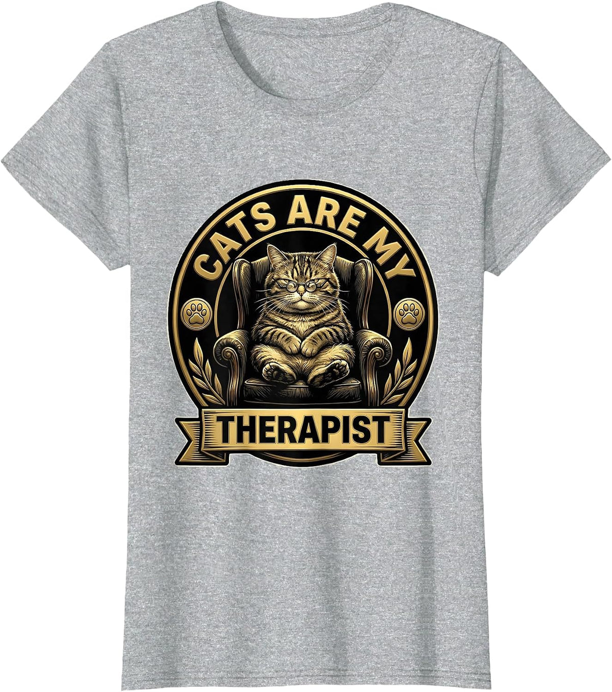 Cats Are My Therapist Funny Cat Lover Design T-Shirt - Heather Grey