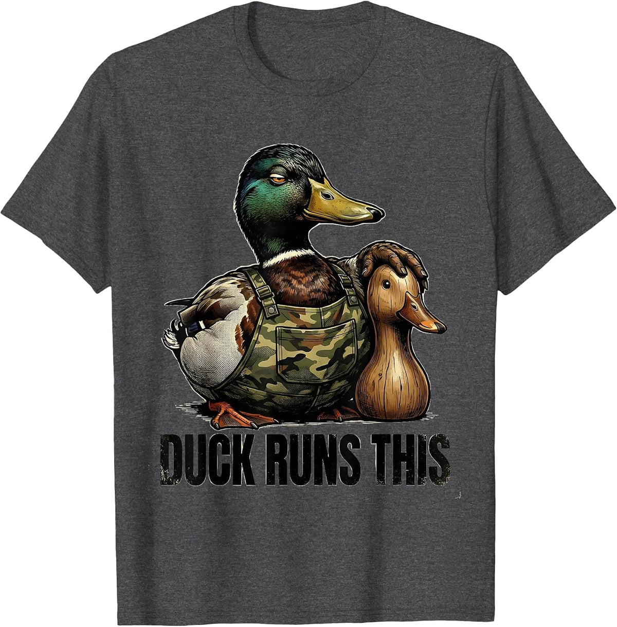 Men's Duck Runs This Vintage Duck Hunter Camo Outdoor Humor T-Shirt - Dark Heather Grey