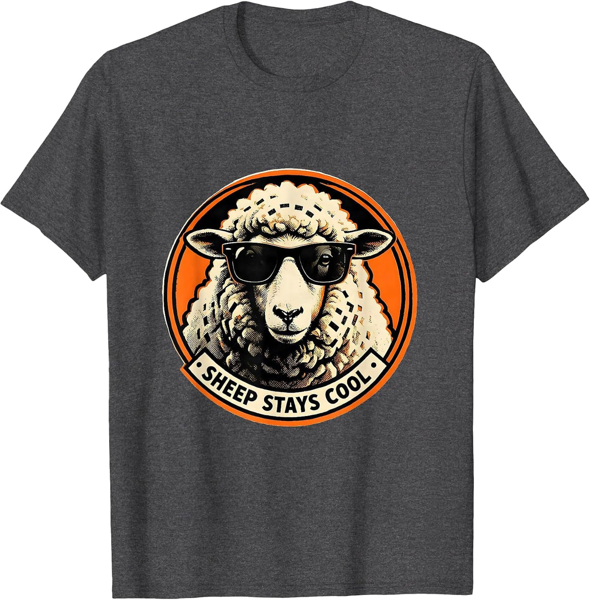 Sheep Stays Cool Funny Animal Lover Novelty Screenprint T-Shirt - Dark Heather Grey