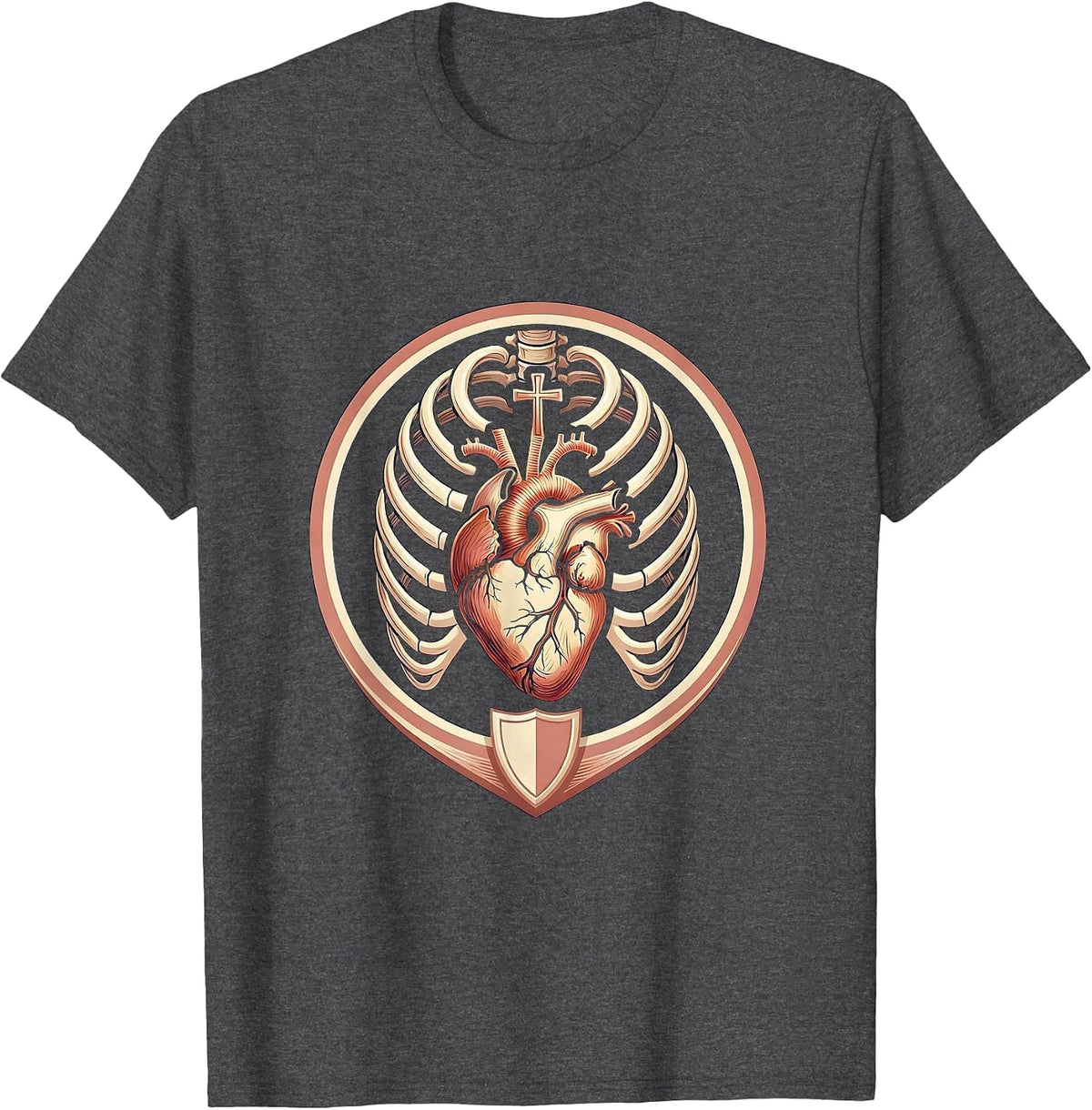 EMT Rib Cage Glowing Heart Illustration T-Shirt - Dark Heather Grey