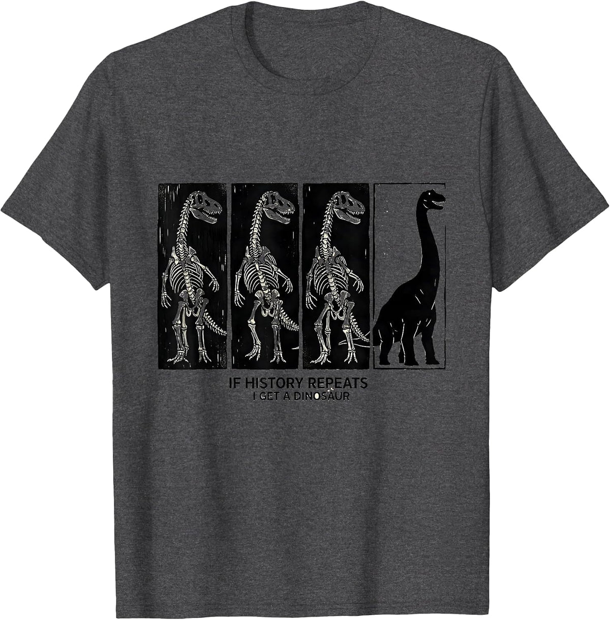 Men's If history repeats, I get a dinosaur Funny Teacher Linocut T-Shirt - Dark Heather Grey
