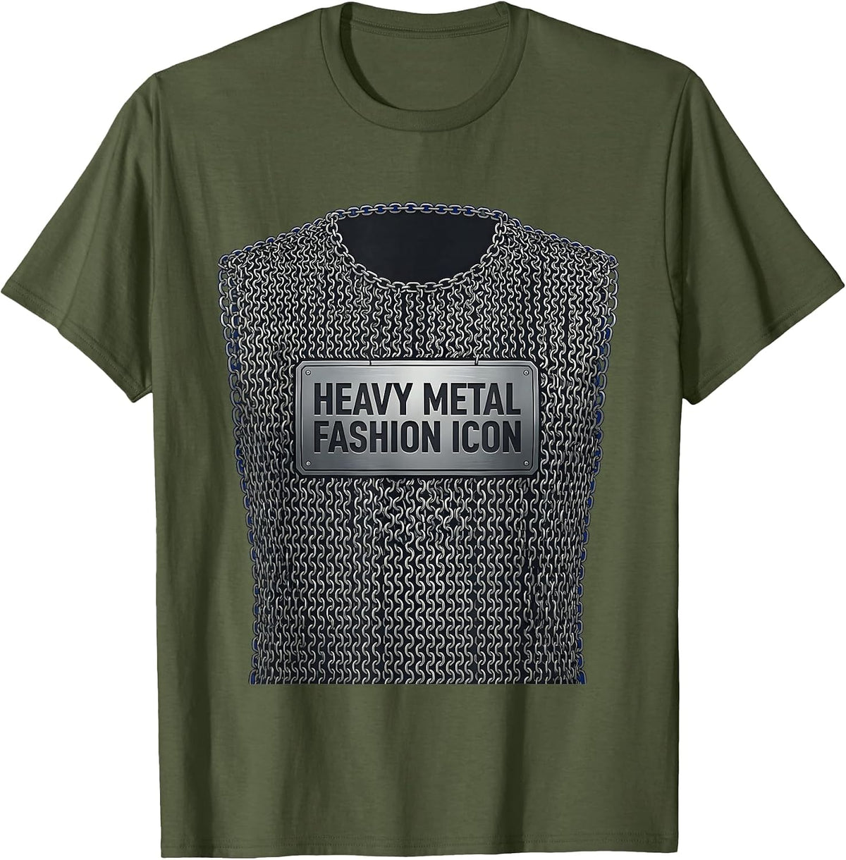 Heavy Metal Fashion Icon Chainmail Design T-Shirt - Olive Green