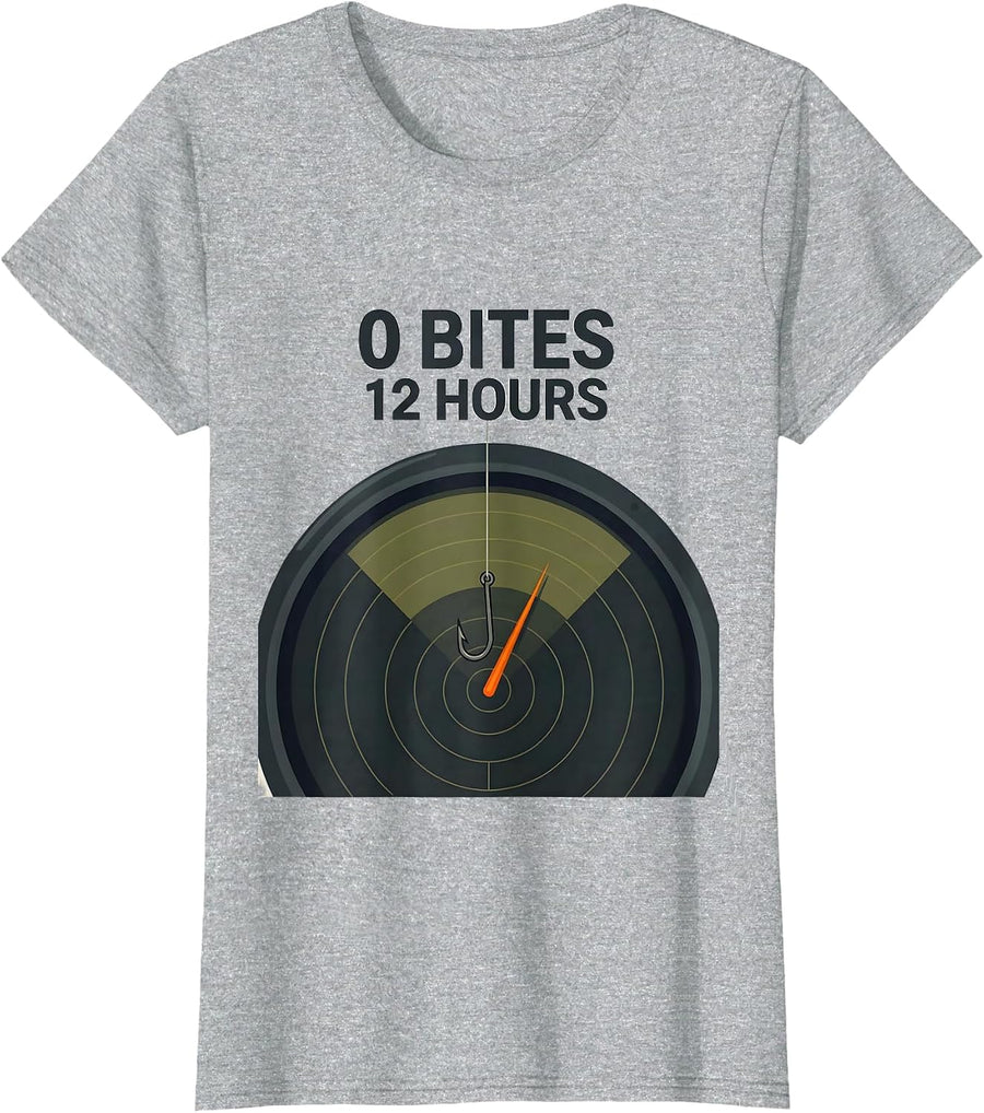 0 Bites 12 Hours Funny Bass Fishing Humor Fisherman Gift T-Shirt - Heather Grey