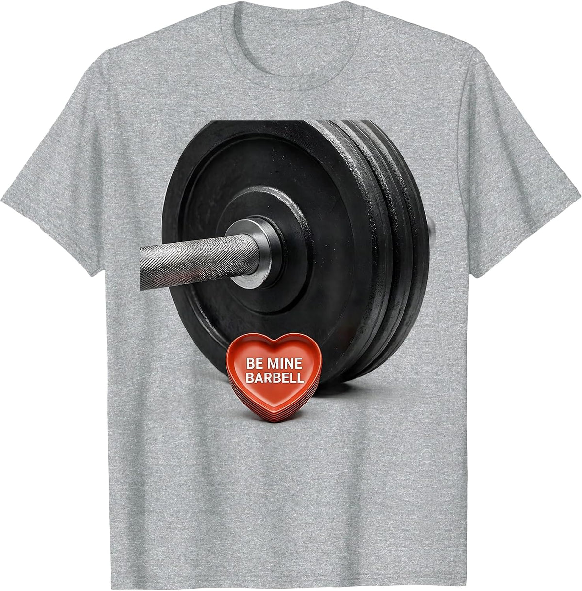 Men's Be Mine Barbell Funny Gym Valentines Day Weightlifting Humor T-Shirt - Heather Grey