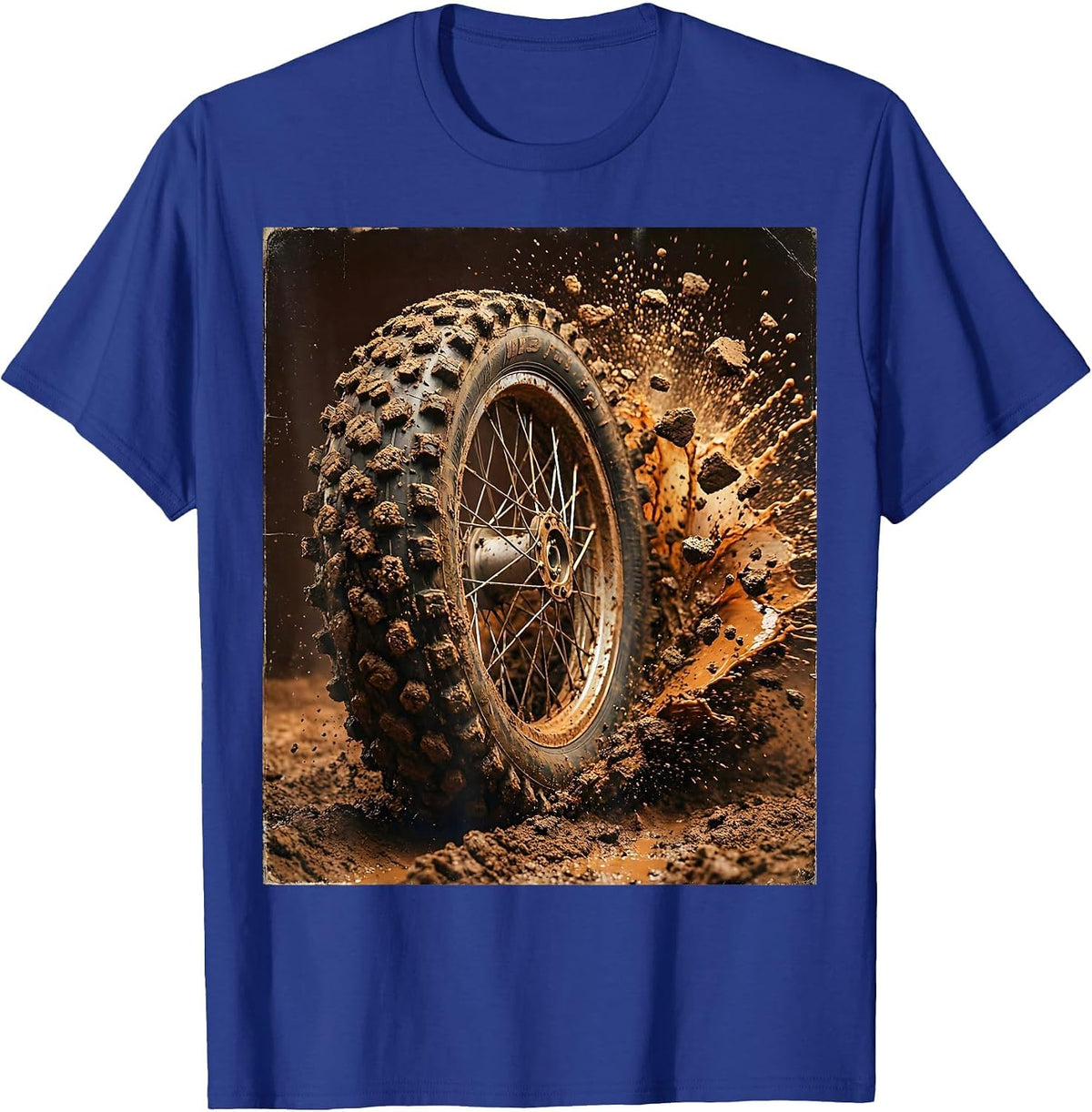 Dirt Bike Mud Splash Close-Up Graphic Tee T-Shirt - Royal Blue