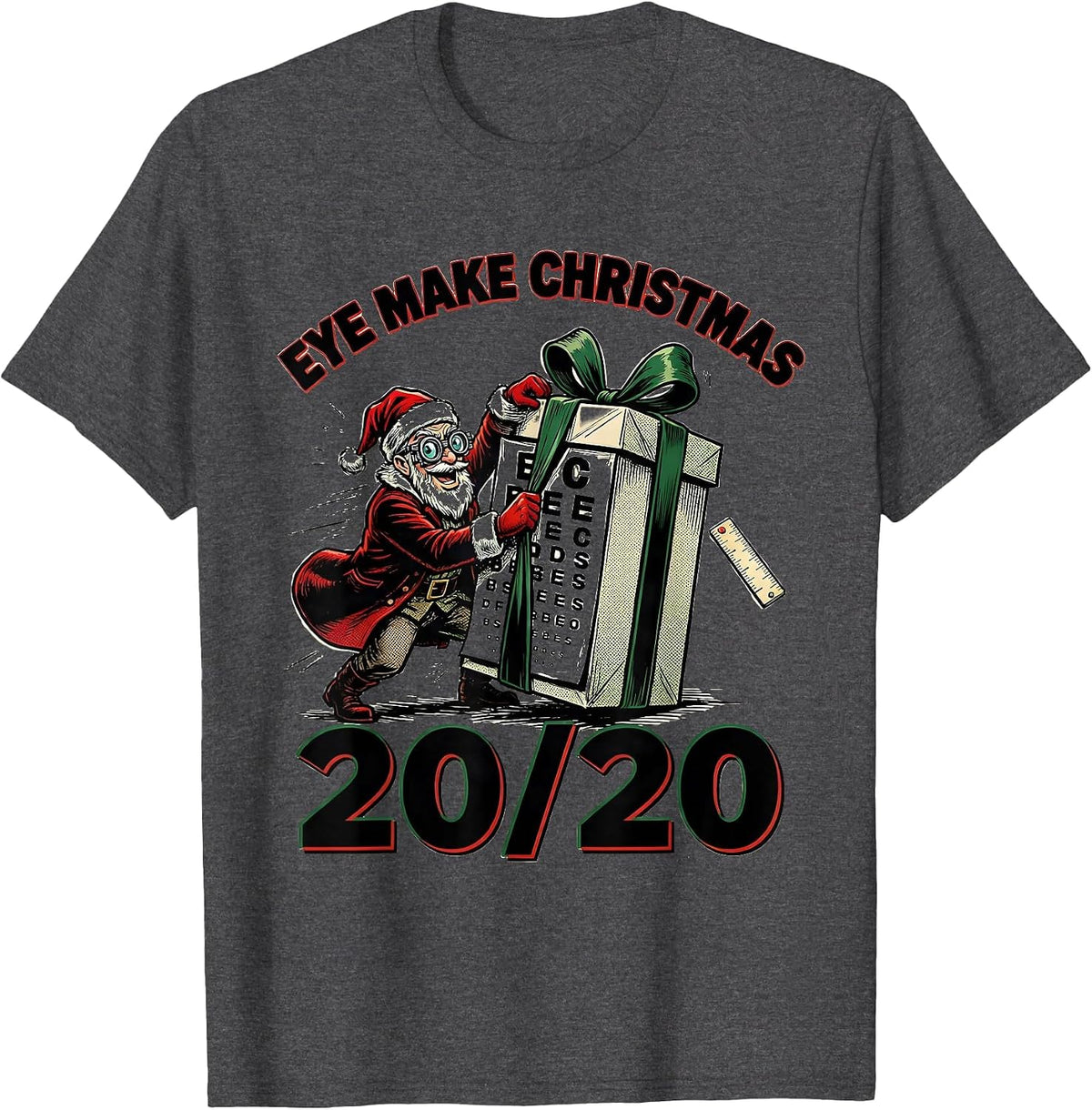 Men's Eye Make Christmas 20/20 Comic Book Optometrist Eye Care T-Shirt - Dark Heather Grey