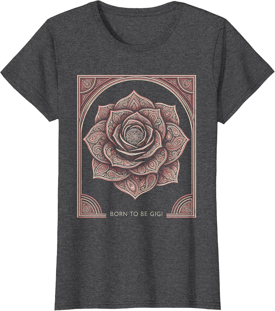 Women's Born to be Gigi Grandma Pride Design T-Shirt - Dark Heather Grey