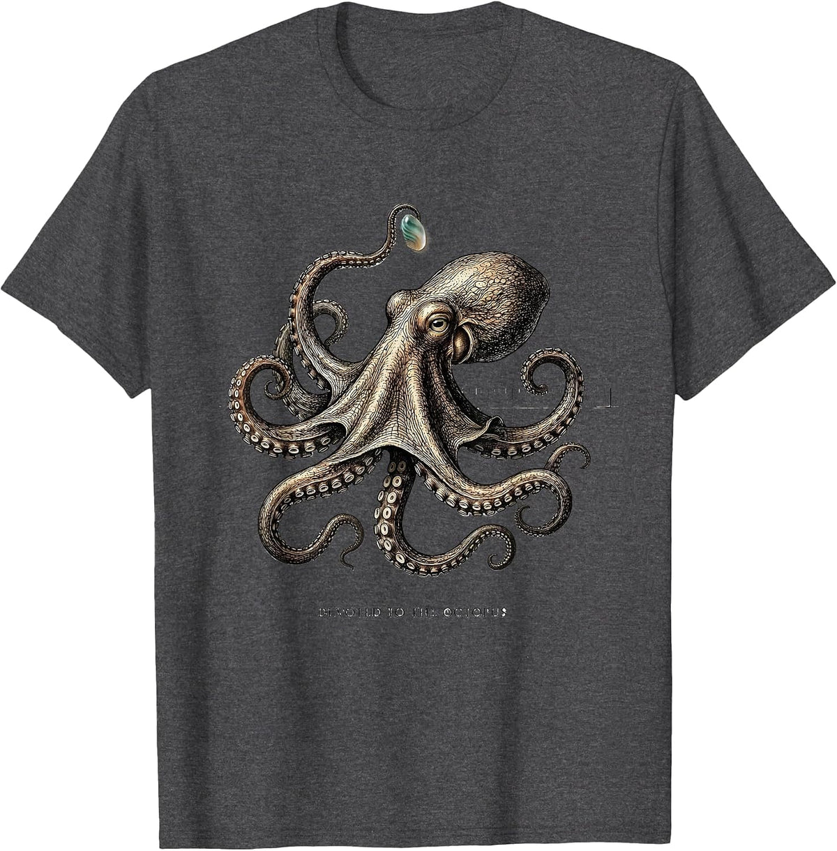 Men's Devoted to the Octopus Botanical Ocean Animal Lover Octopus T-Shirt - Dark Heather Grey