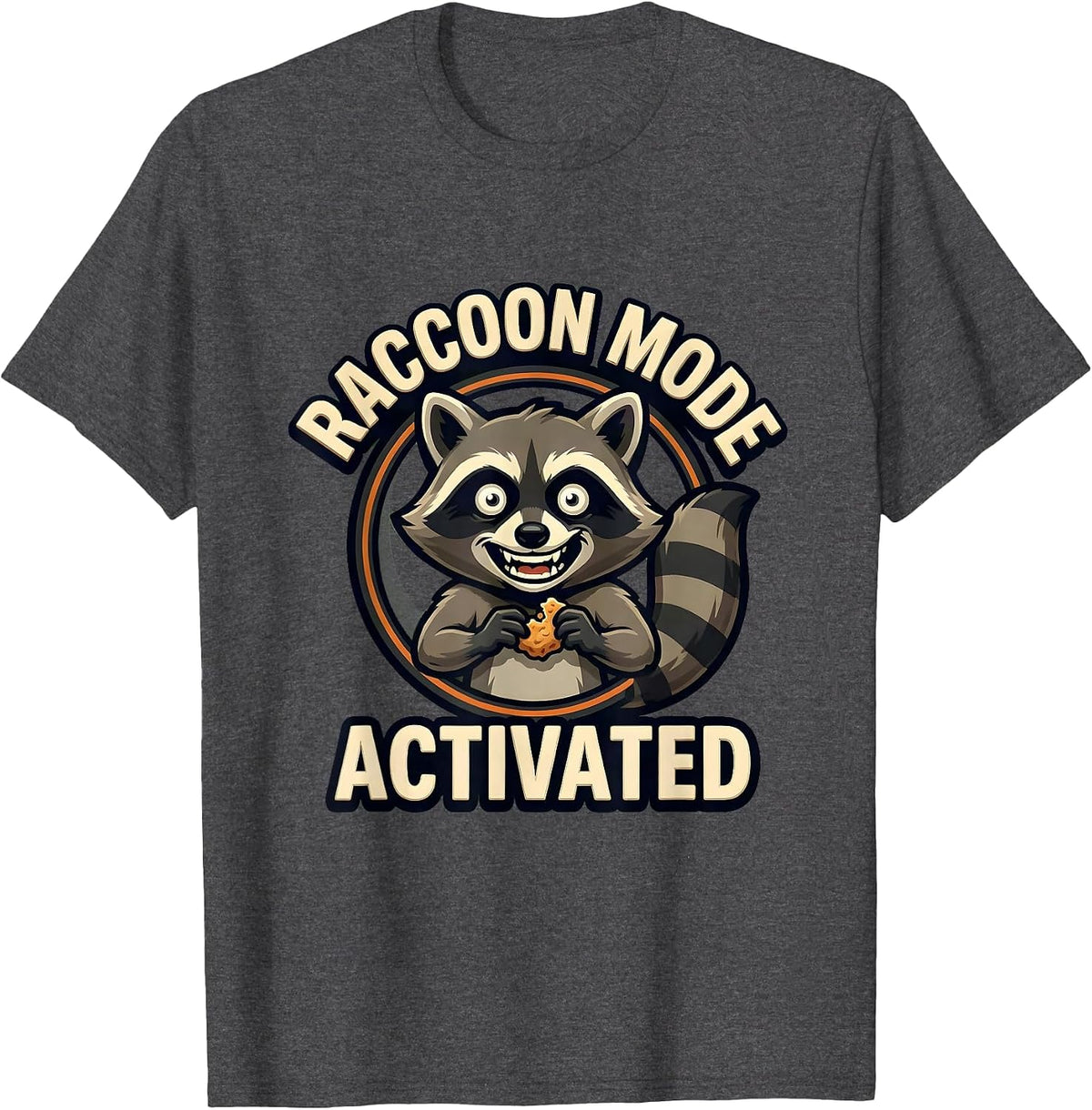 Men's Raccoon Mode Activated Snacks Lover Design T-Shirt - Dark Heather Grey