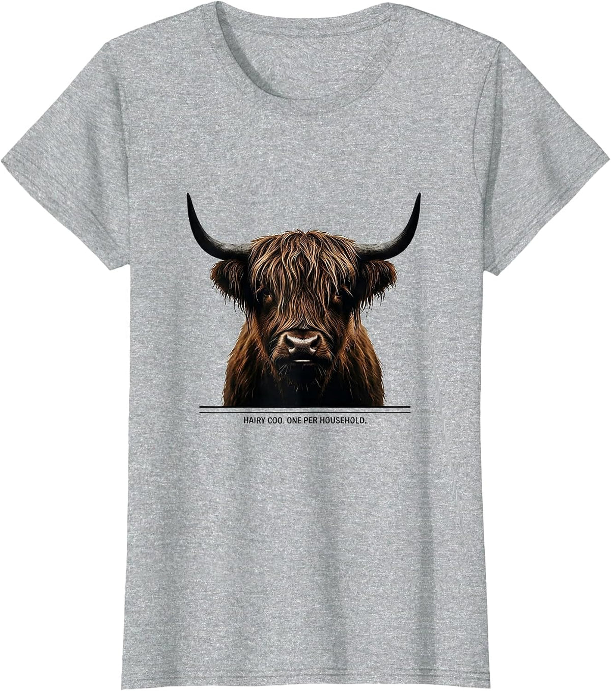 Hairy Coo One Per Household Funny Highland Cow Lover Gift T-Shirt - Heather Grey
