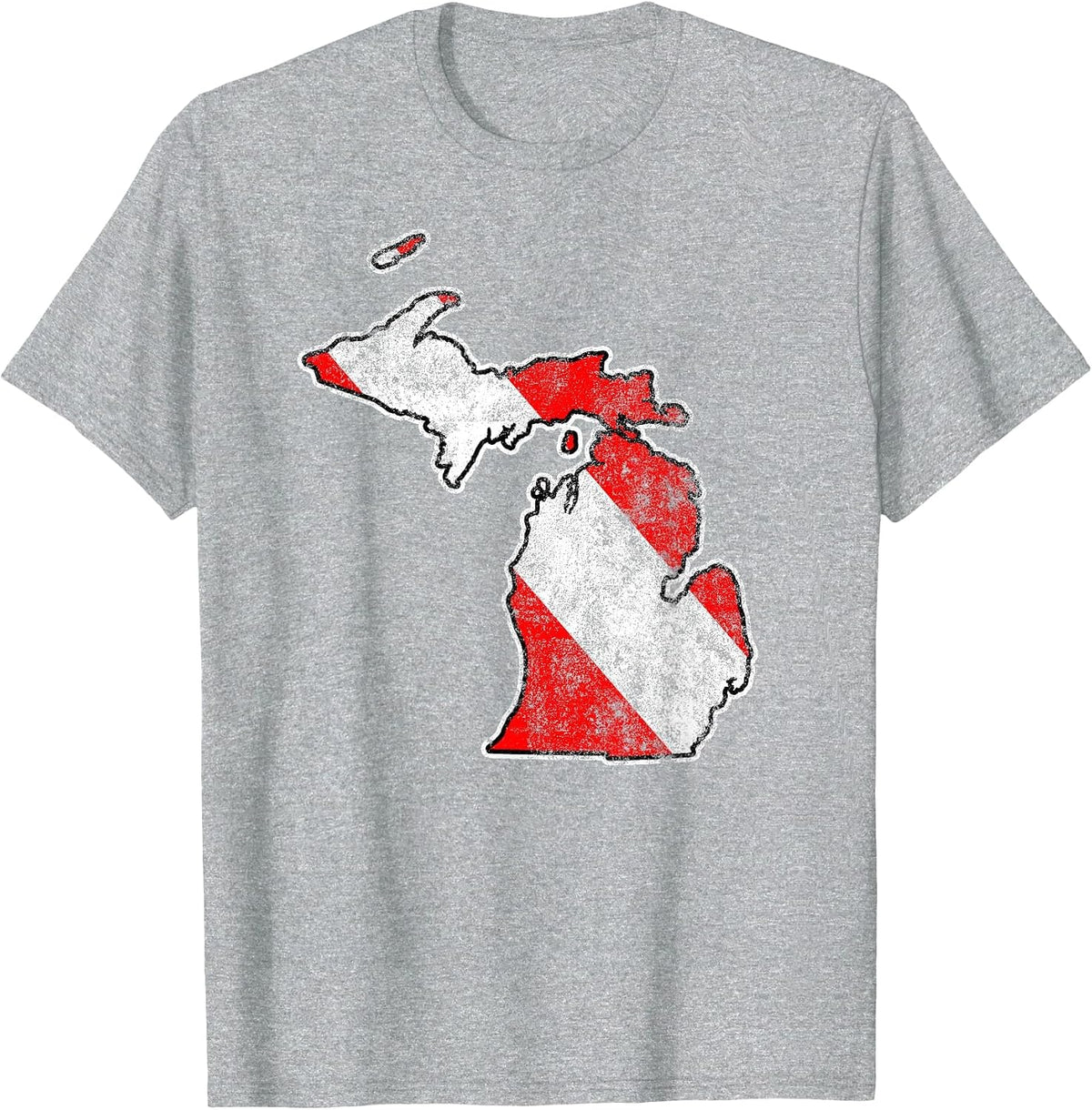 Vintage Michigan Scuba Dive Flag Map Diving Diver T-Shirt - Heather Grey