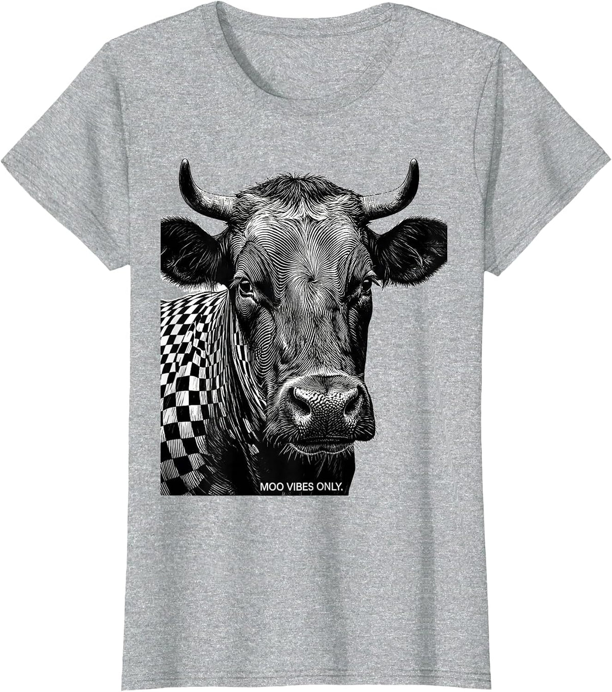 Women's Moo Vibes Only Cow Print Graphic Design T-Shirt - Heather Grey