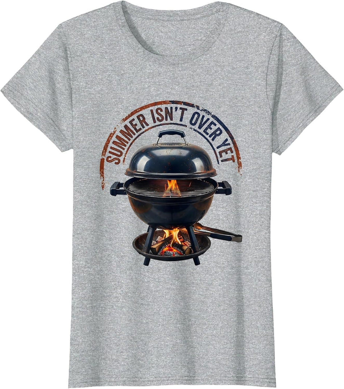 Summer Isn't Over Yet Rubber Stamp BBQ Grill Dad Humor T-Shirt - Heather Grey