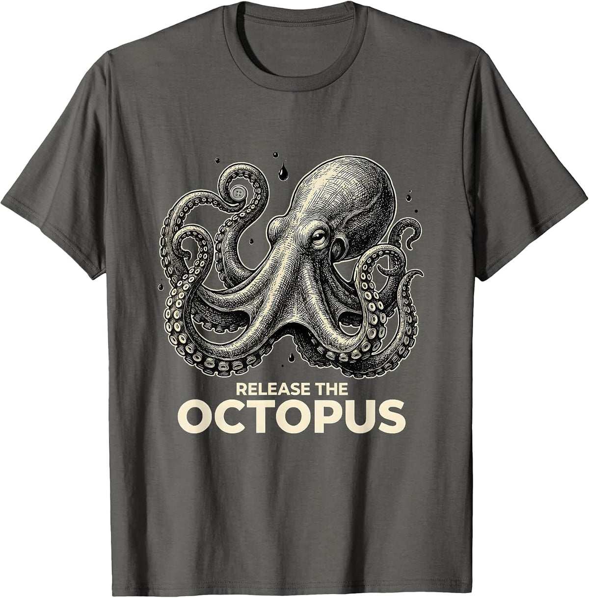 Release The Octopus Funny Octopus Lover Vintage Sea Creature T-Shirt - Asphalt Grey