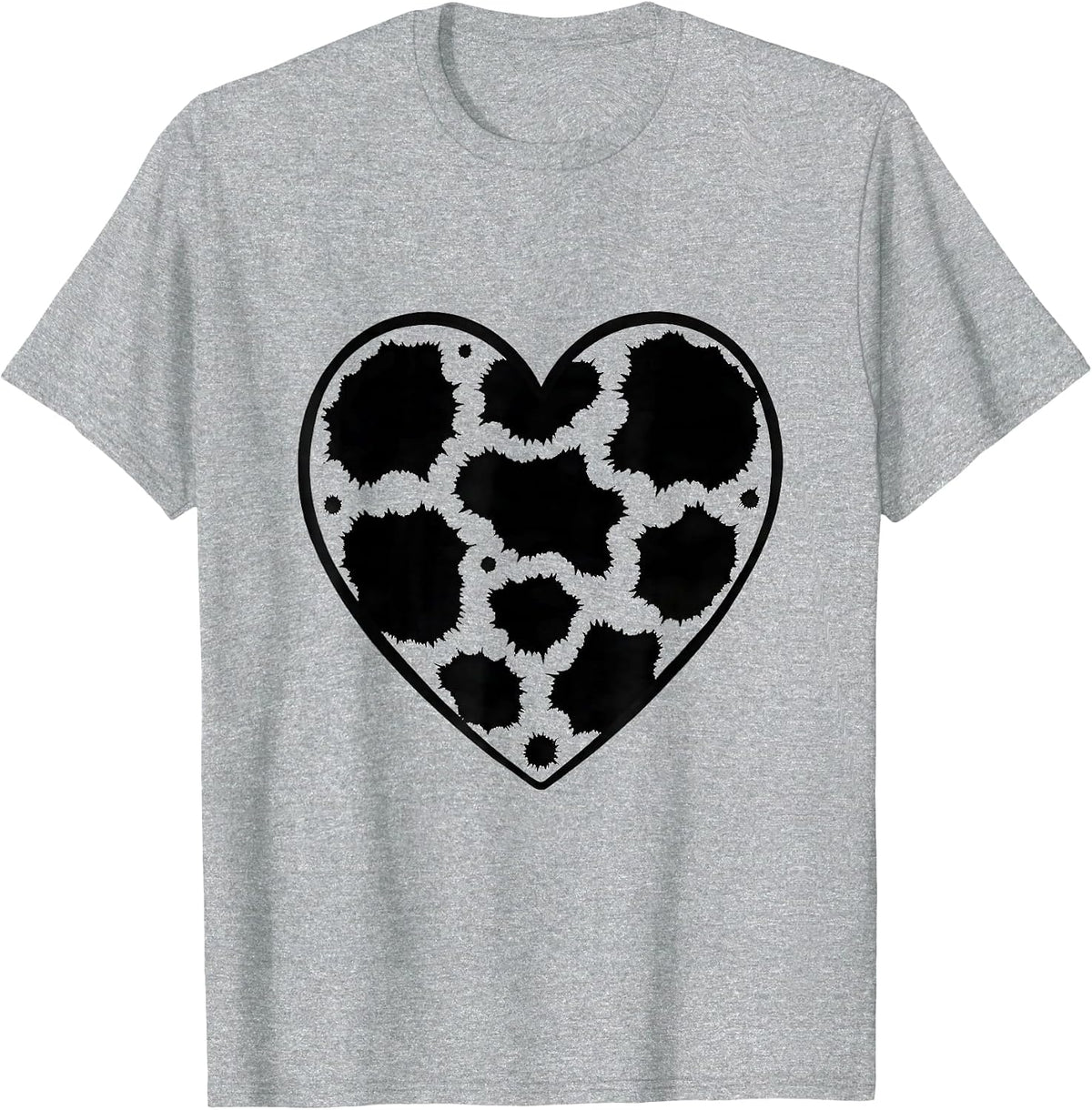 Men's Cow Print Heart Pattern Minimalist Animal Lover Graphic T-Shirt - Heather Grey