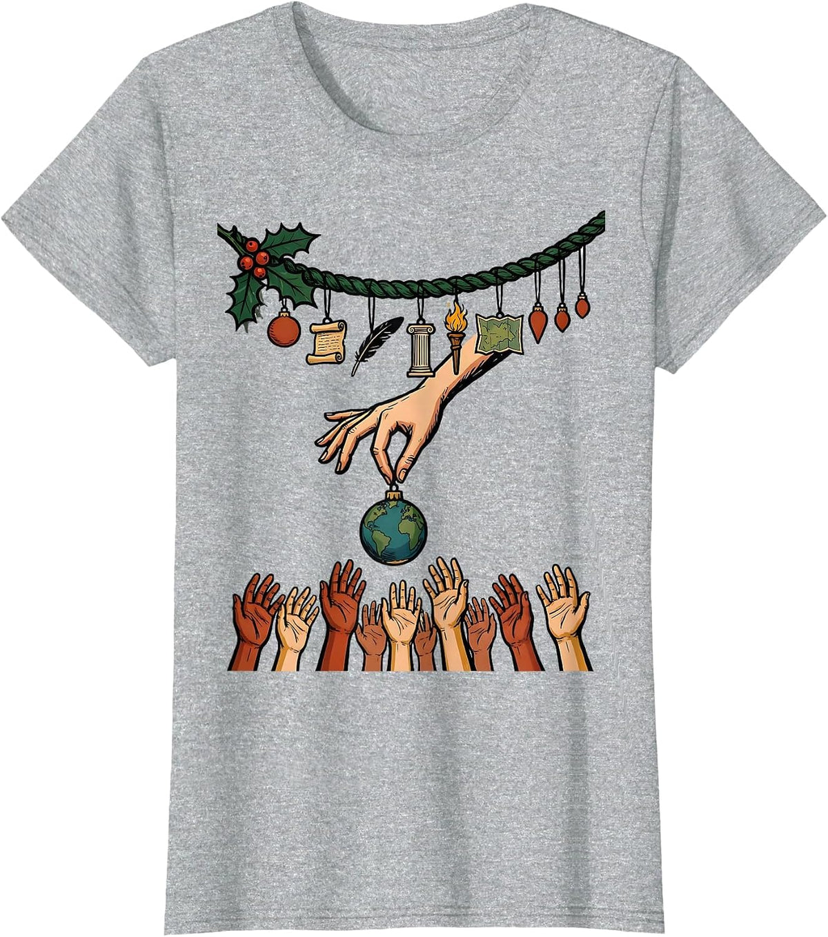 Teacher History Ornament 12 Days Of Christmas Countdown T-Shirt - Heather Grey