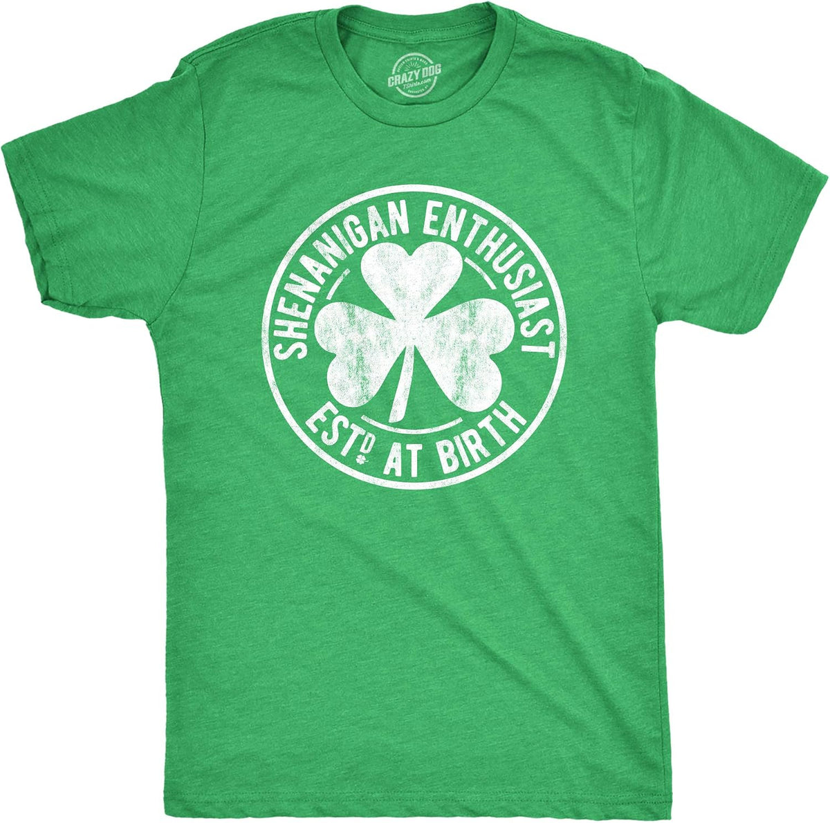 Mens Saint Patricks Day T Shirts Funny St Pattys Tees for Guys - Heather Green - Shenanigan Enthusiast Logo