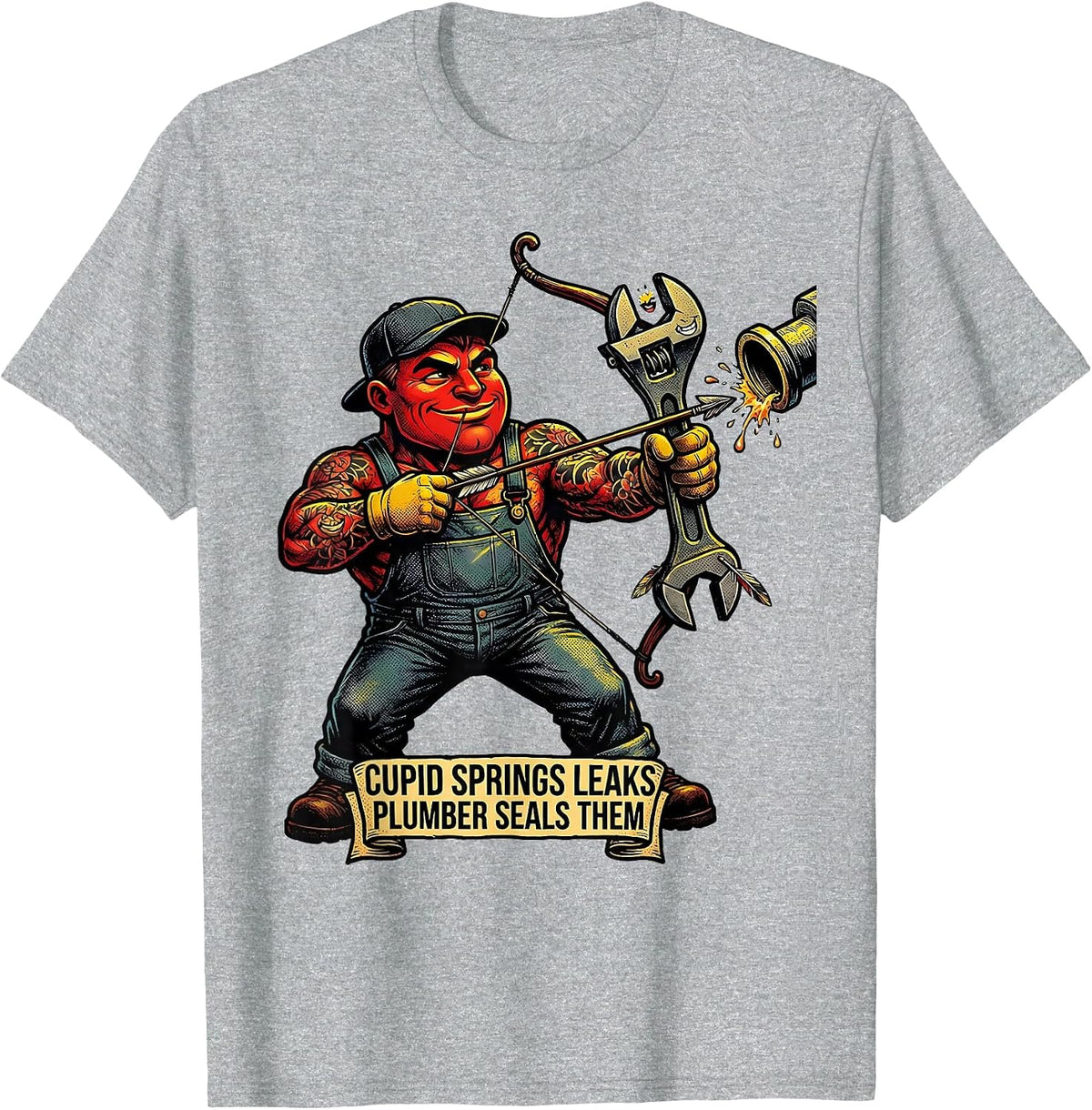 Men's Cupid Springs Leaks, Plumber Seals Them Funny Nurse Gift T-Shirt - Heather Grey