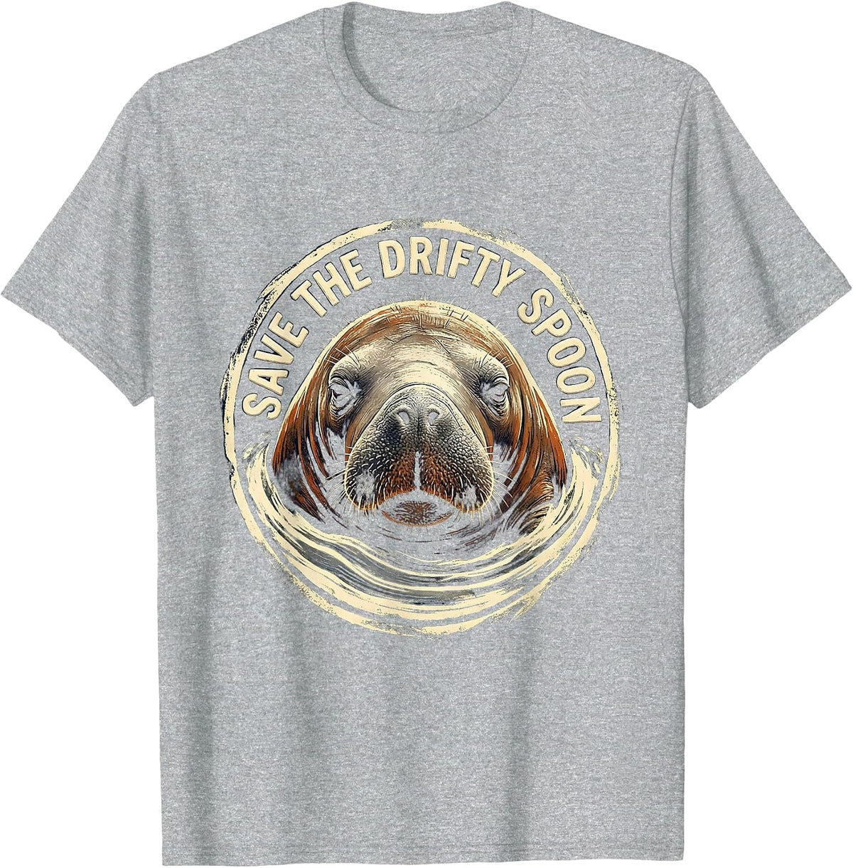 Men's Save The Drifty Spoon Manatee Lover Funny Sea Cow Humor T-Shirt - Heather Grey