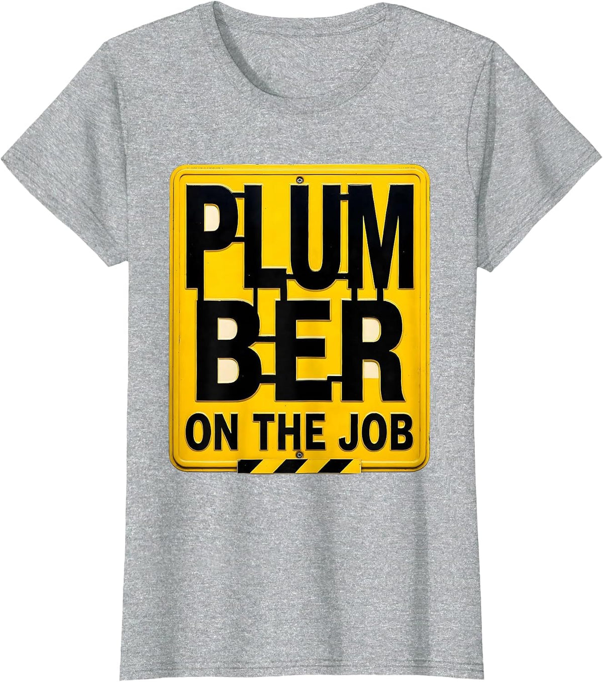 Women's Plumber On The Job Stencil Graphic Work Uniform Crew T-Shirt - Heather Grey